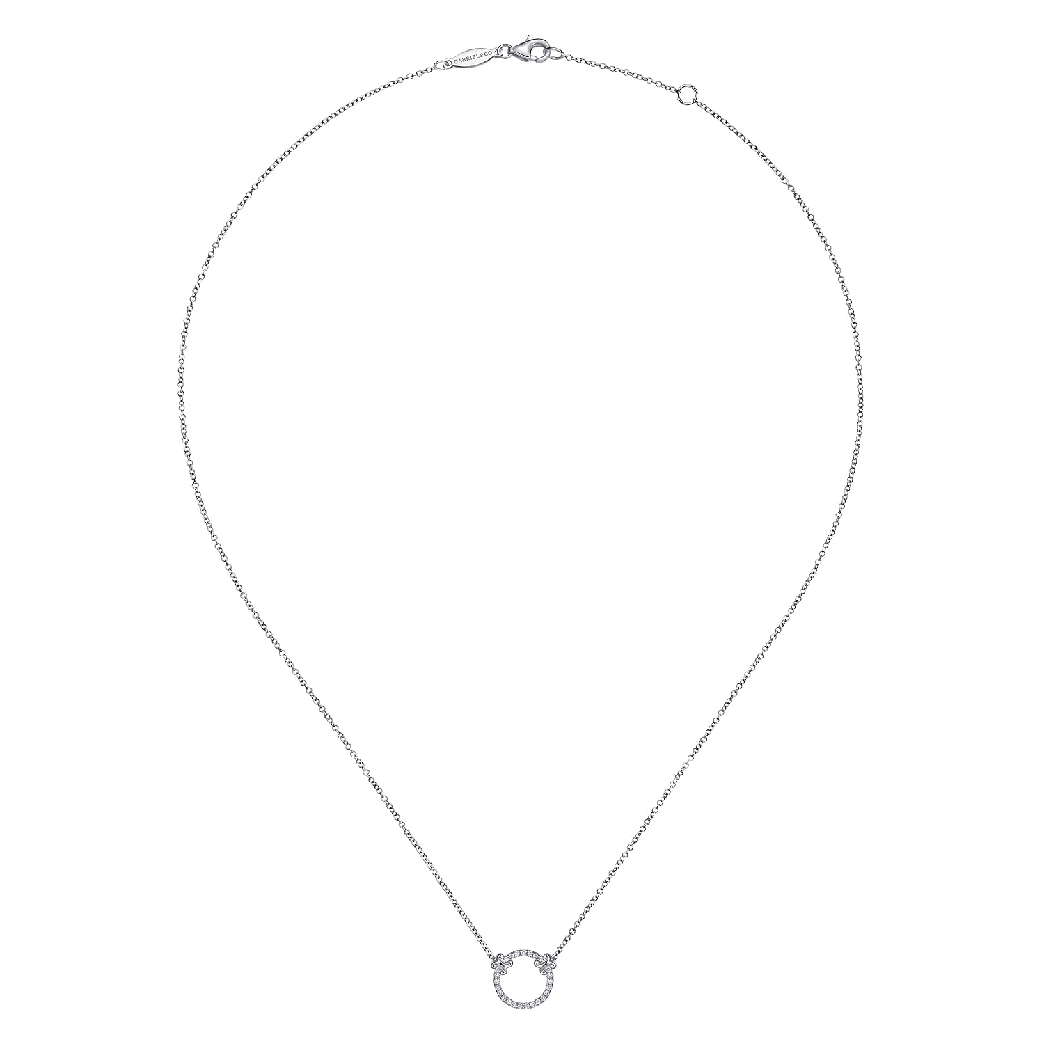 Open Diamond Circle Pendant Necklace in 14K White Gold, photograph 2