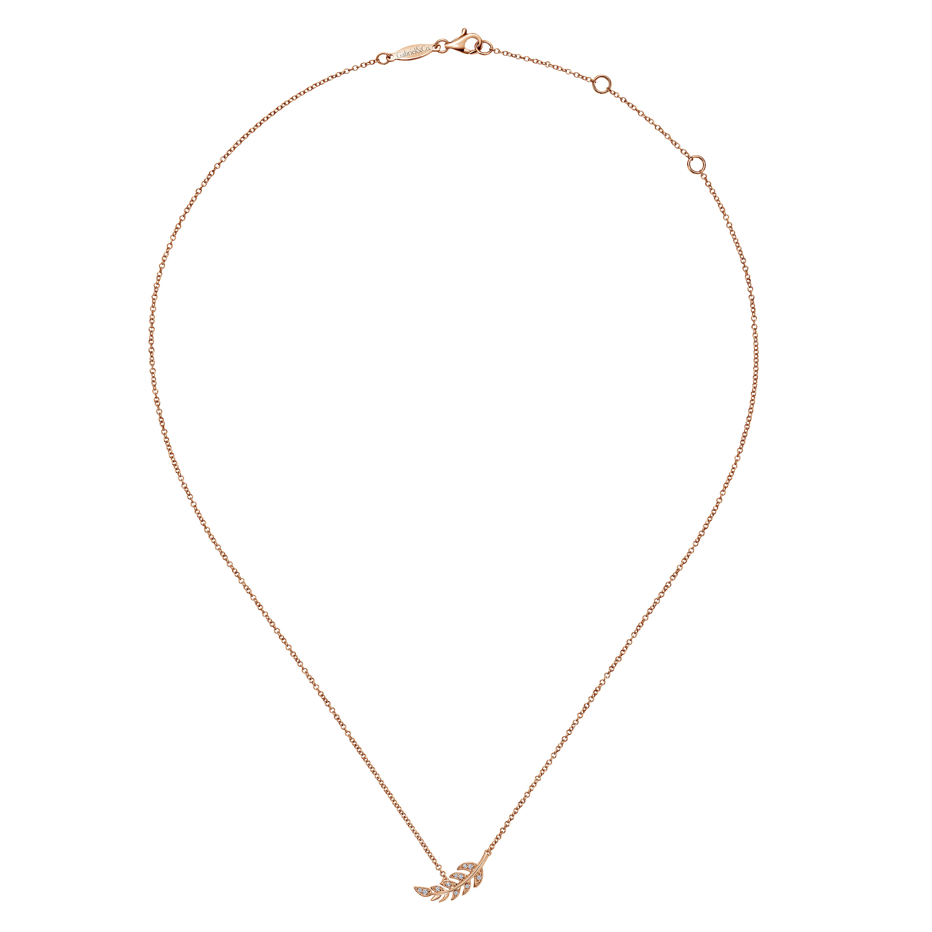Diamond Leaf Pendant Necklace in 14K Rose Gold, photograph 2