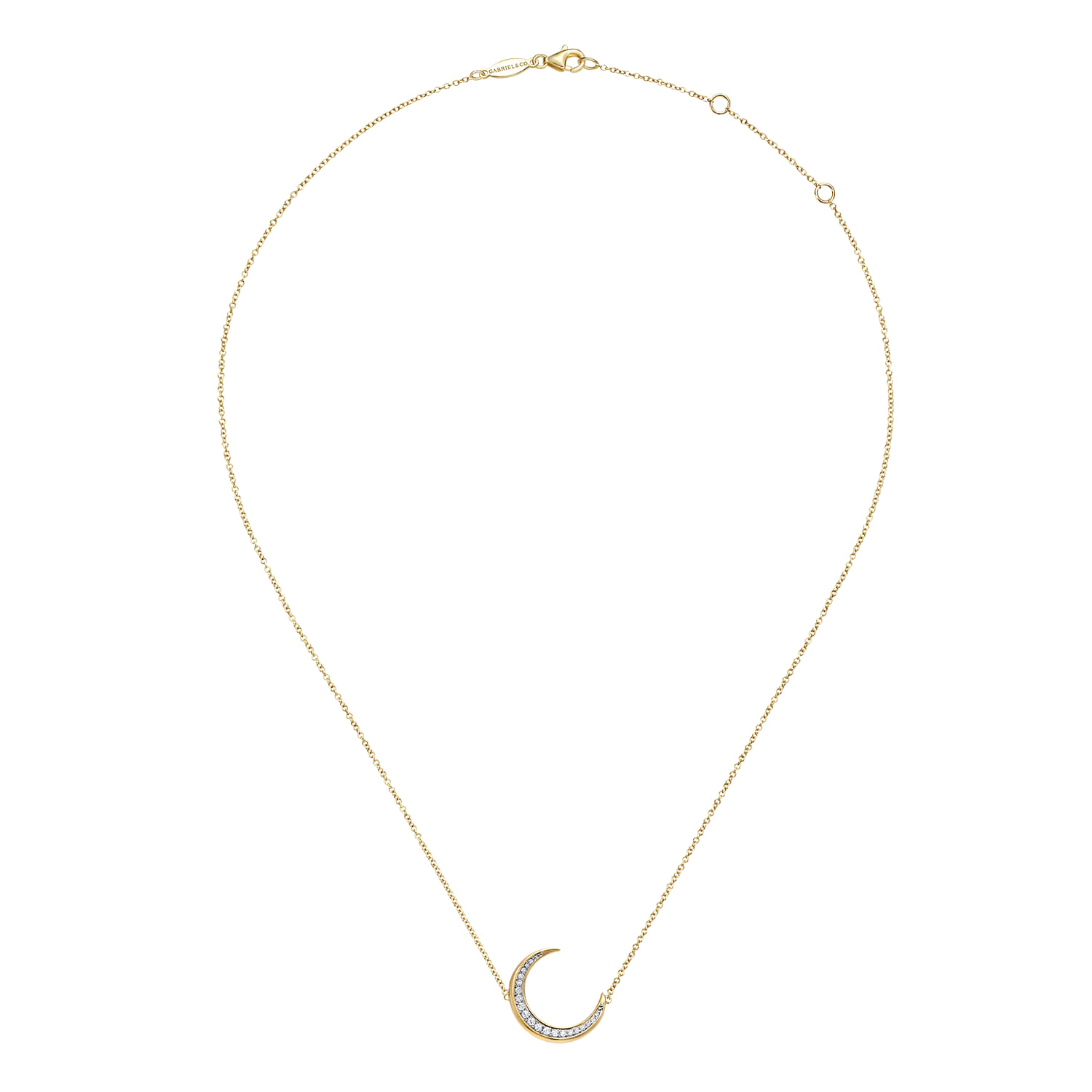 Crescent Moon Diamond Pendant Necklace in 14K Yellow Gold, photograph 2