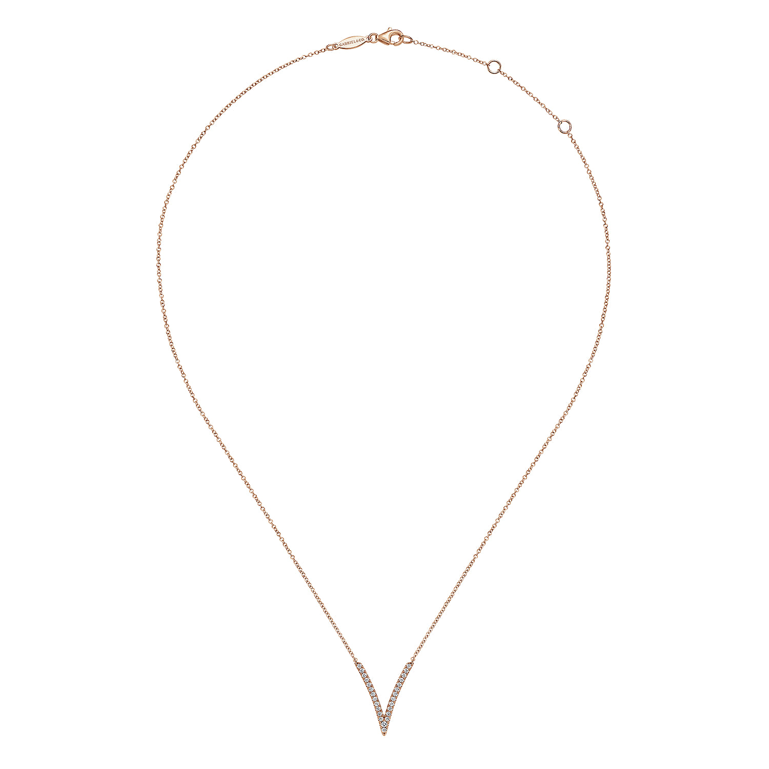 Diamond Chevron Necklace in 14K Rose Gold, photograph 2
