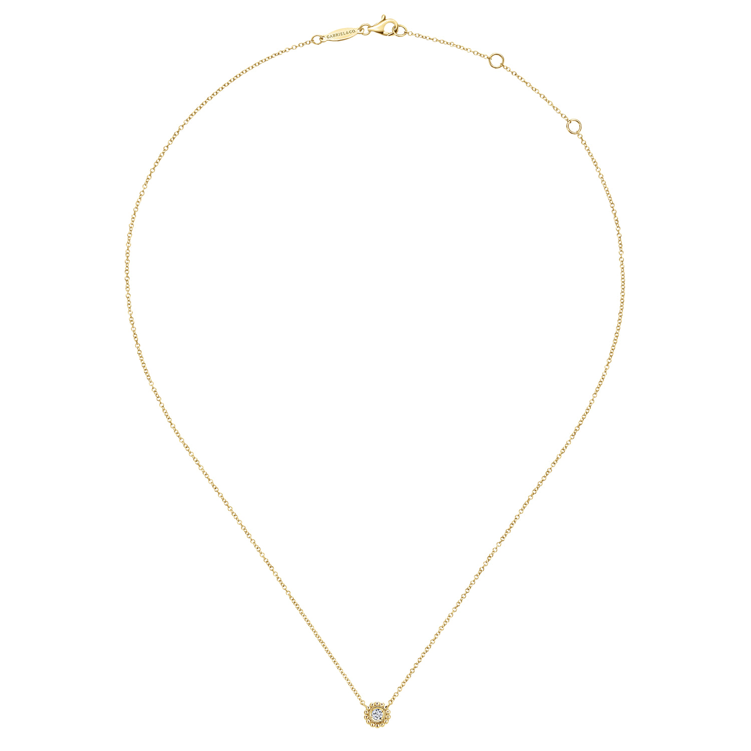 Beaded Bezel Set Diamond Pendant Necklace in 14K Yellow Gold, photograph 2