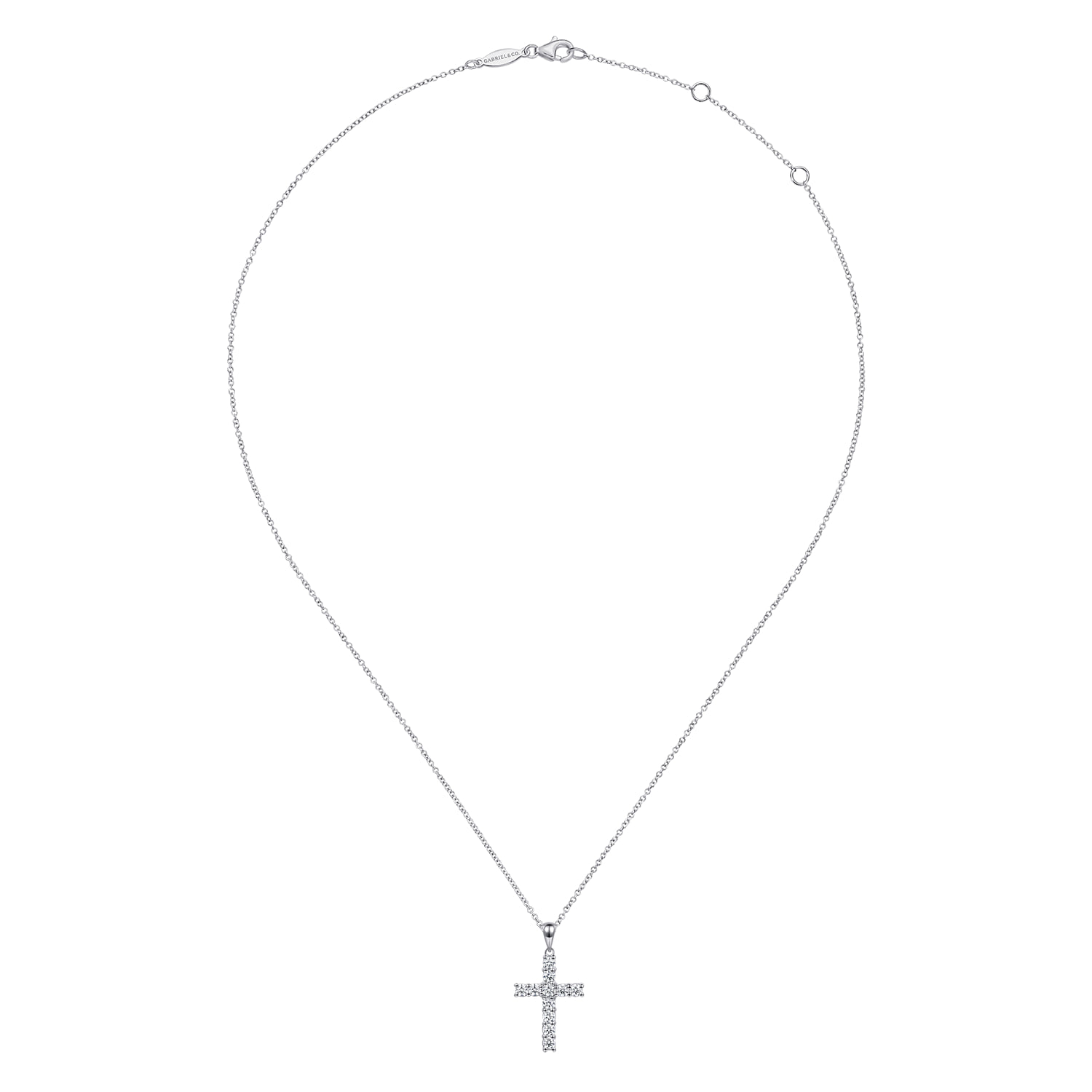 Diamond Cross Pendant Necklace in 14K White Gold, photograph 2
