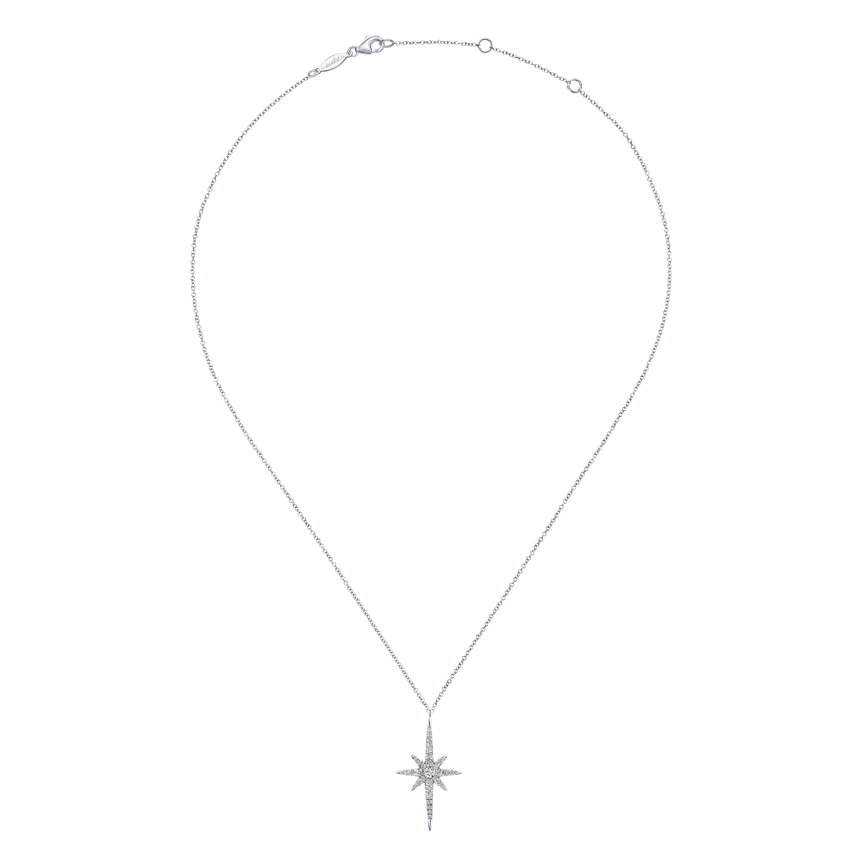 Diamond Starburst Pendant Necklace in 14K White Gold, photograph 2