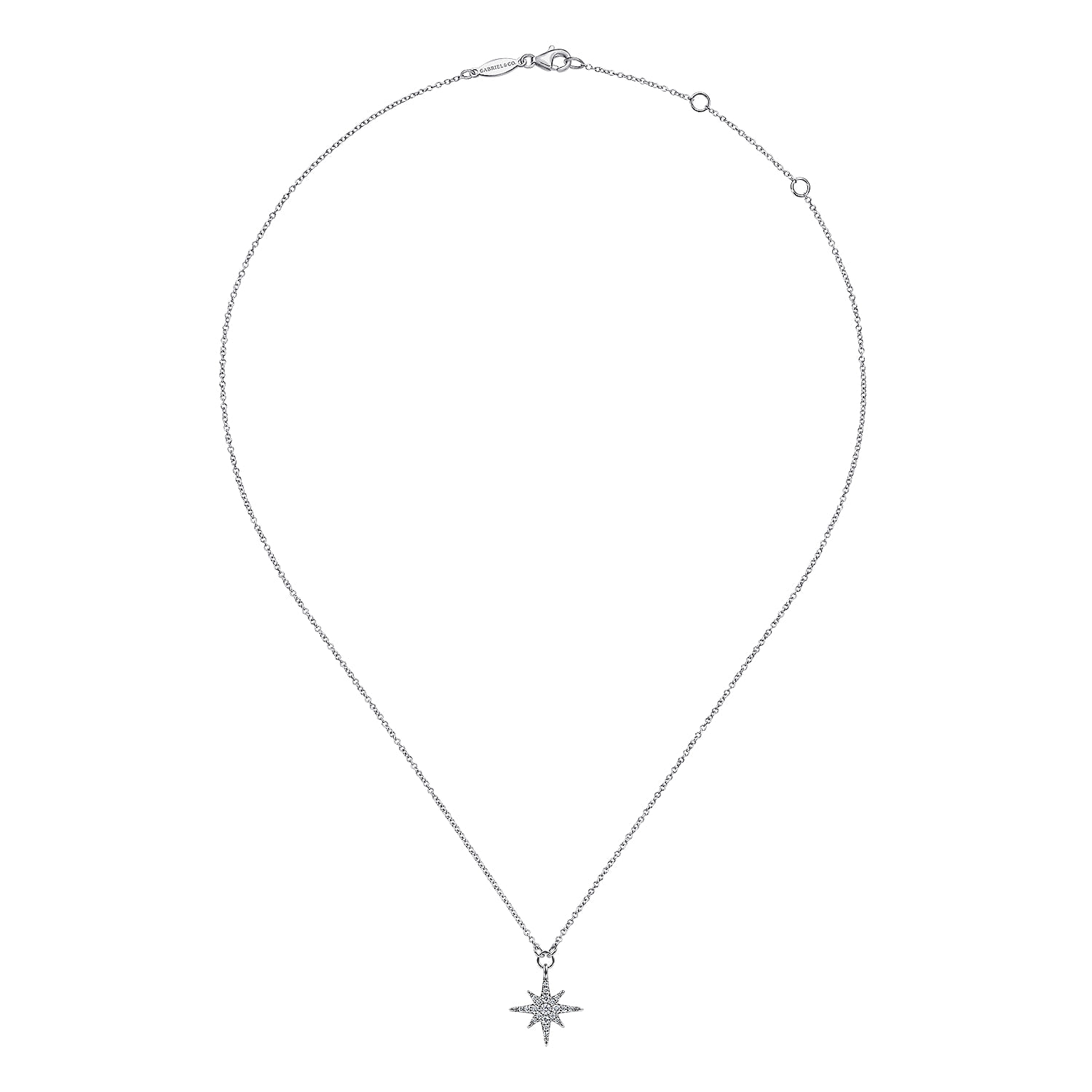 Diamond Starburst Pendant Necklace in 14K White Gold, photograph 2