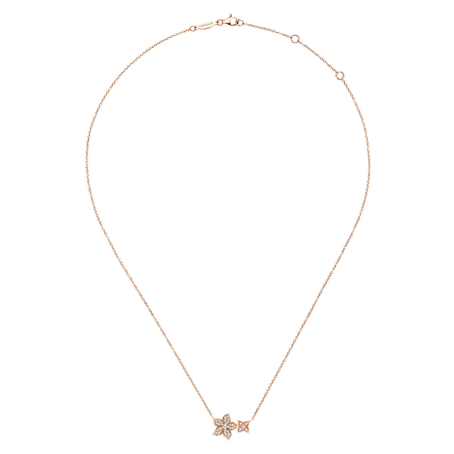 Double Pave Diamond Flower Necklace in 14K Rose Gold, photograph 2
