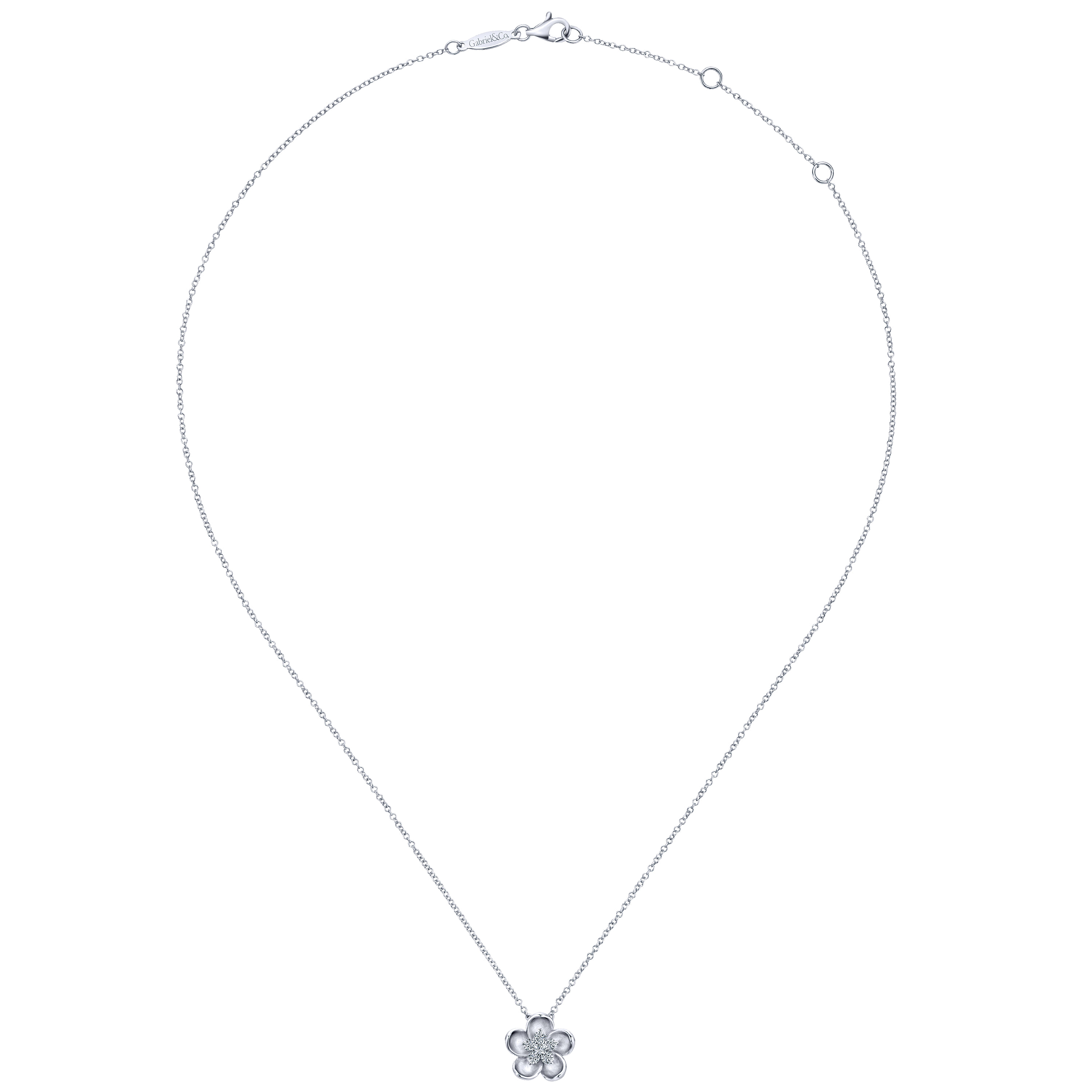 Sculpted Flower Pendant Necklace in 14K White Gold, photograph 2