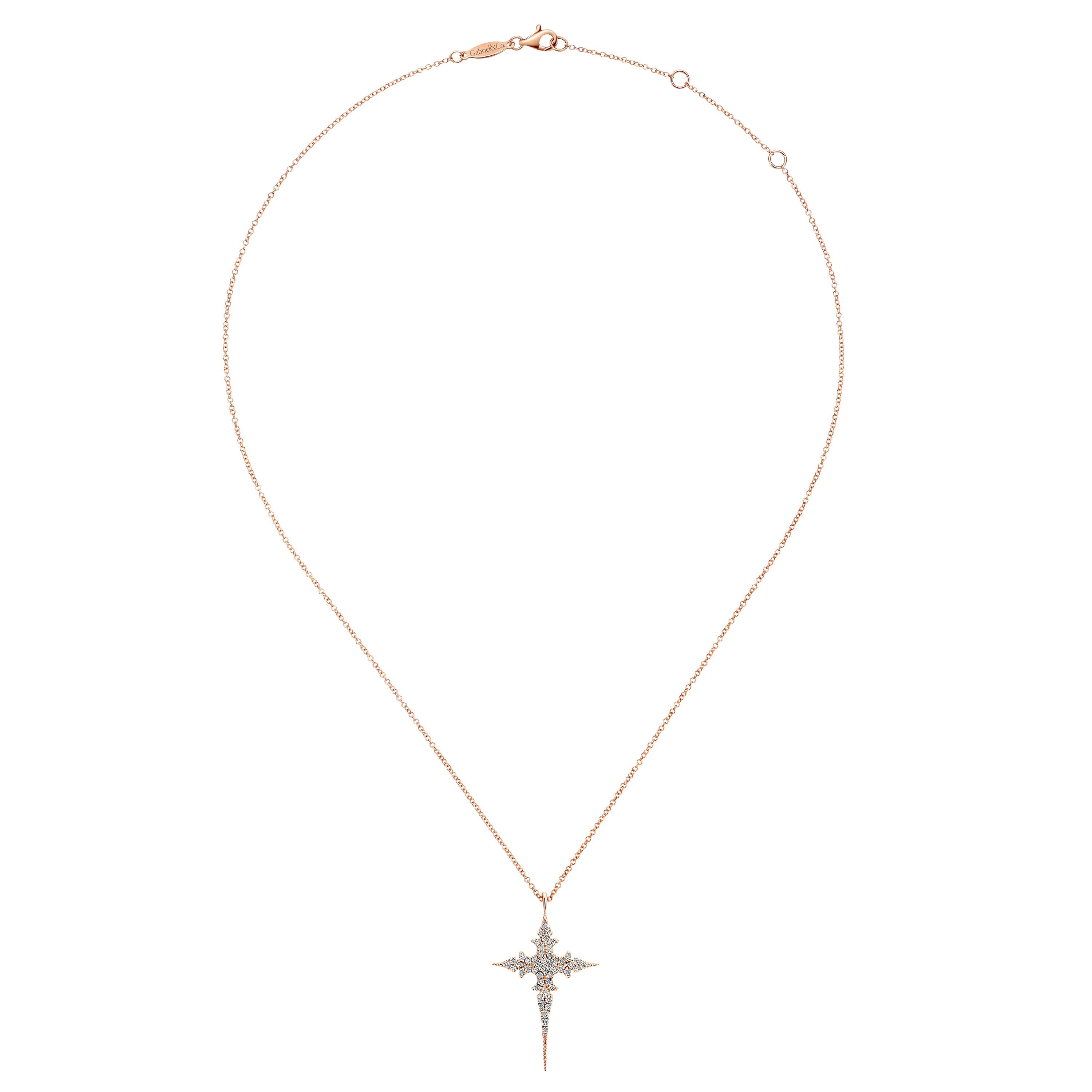 Diamond Cross Pendant Necklace in 14K Rose Gold, photograph 2