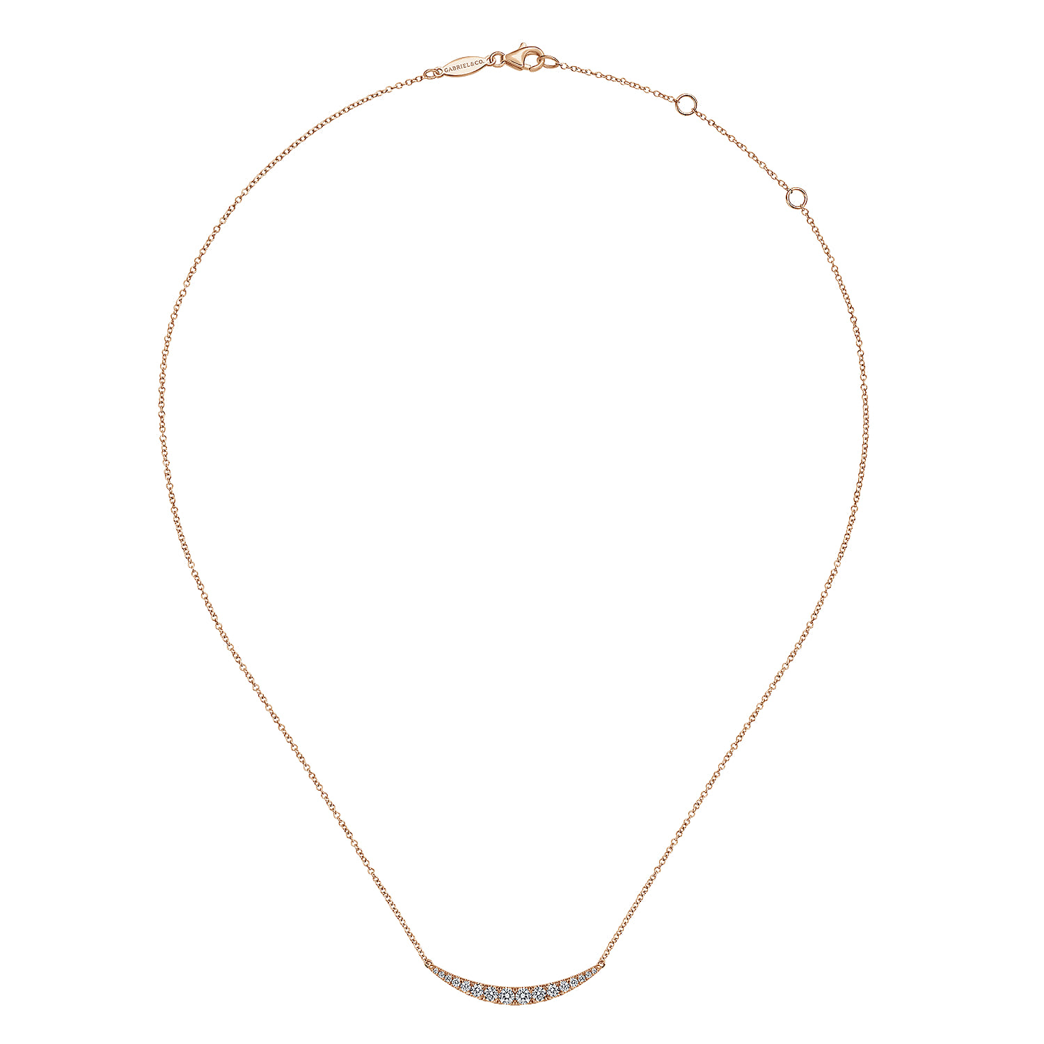 Curved Diamond Bar Necklace in 14K Rose Gold, photograph 2