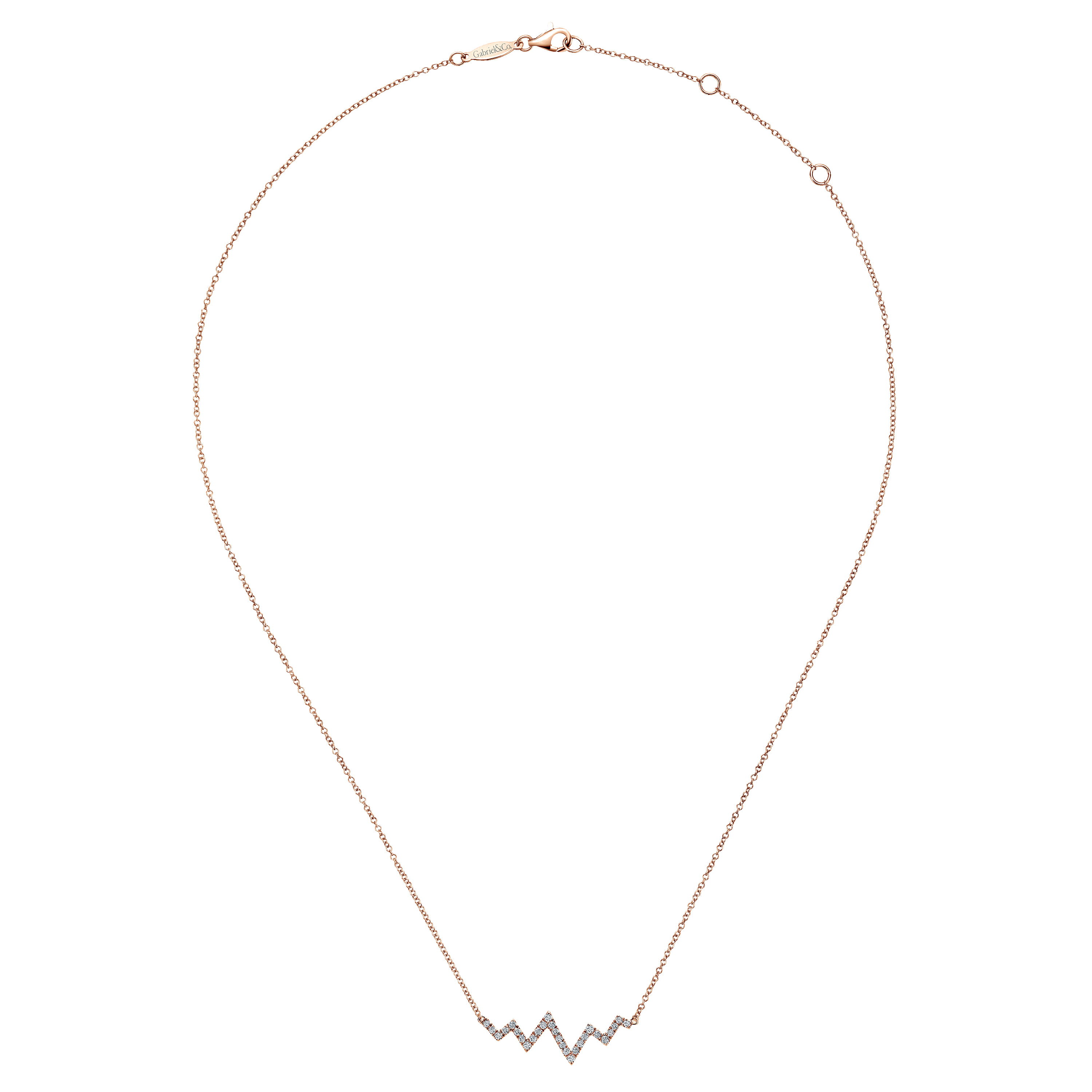 Zig Zag Diamond Necklace in 14K Rose Gold, photograph 2