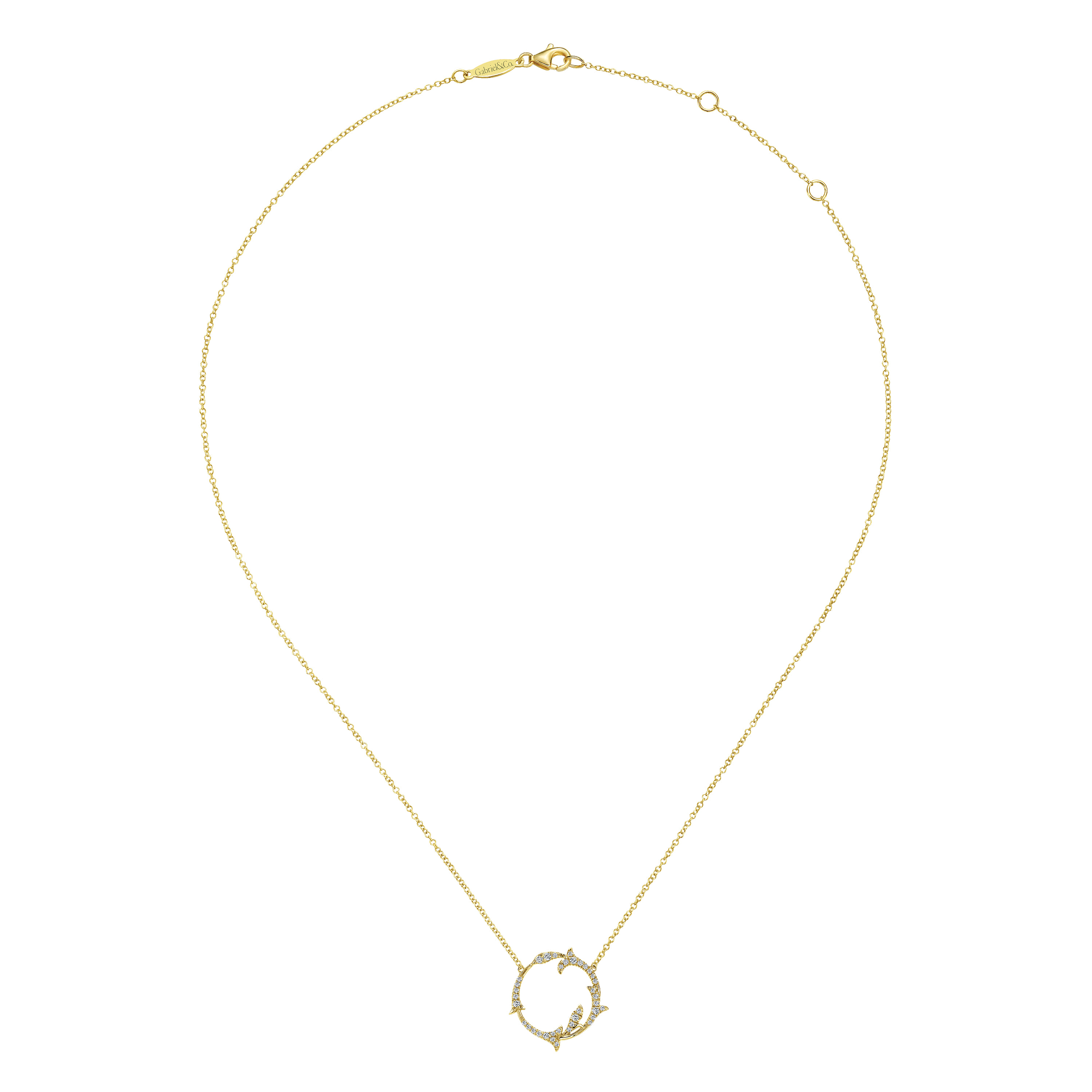 Split Chain Diamond Circle Pendant Necklace in 14K Yellow Gold, photograph 2