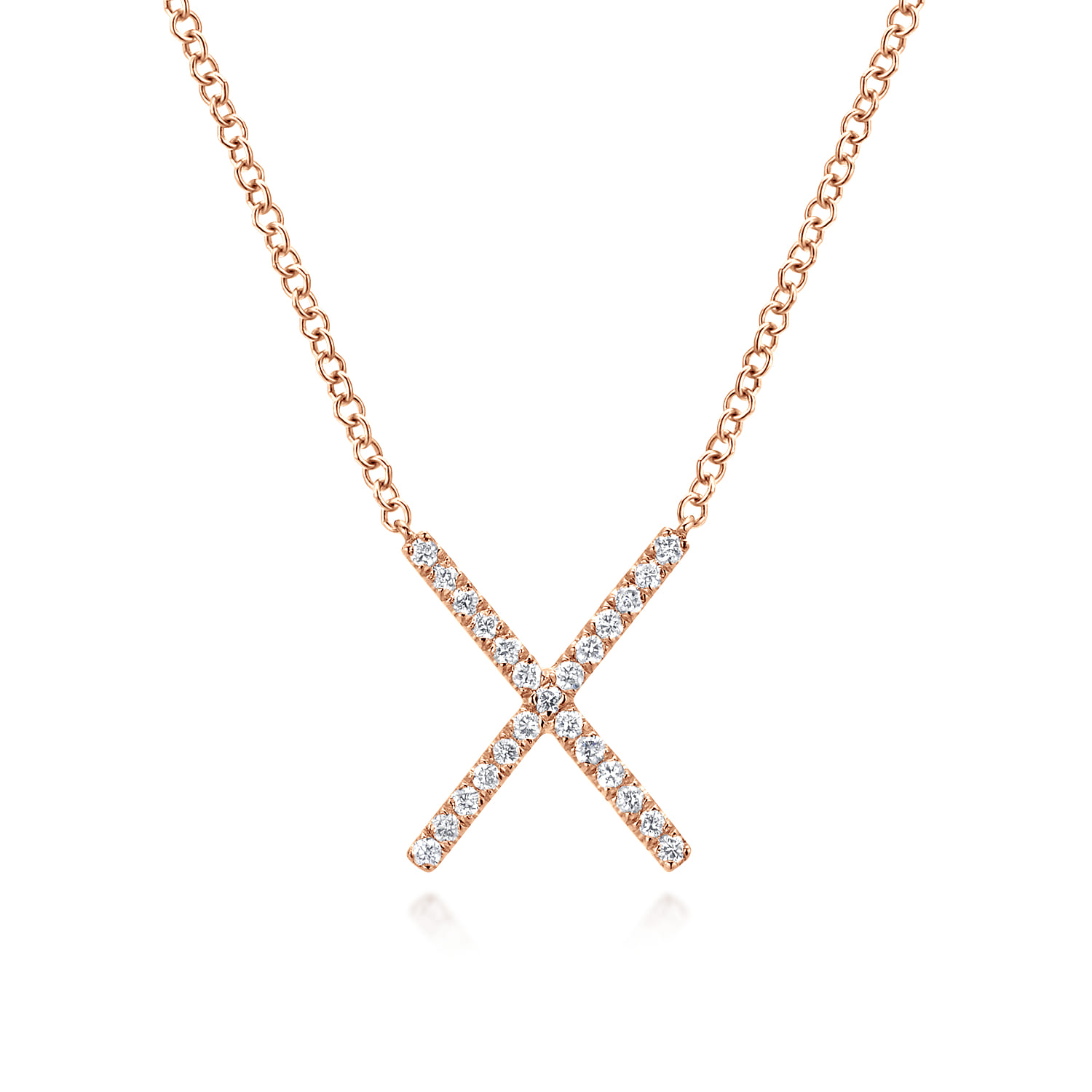 Split Chain Diamond X Necklace in 14K Rose Gold