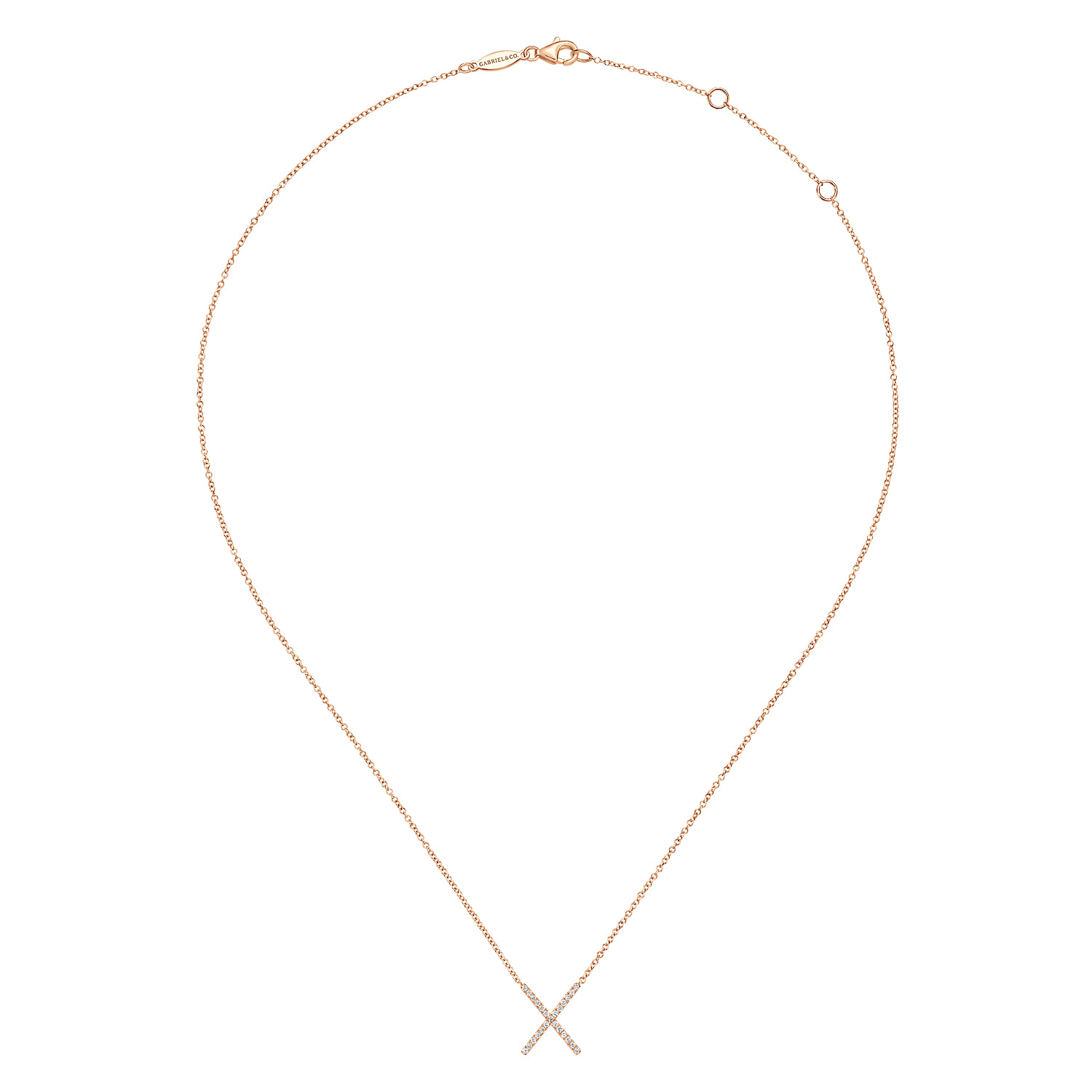 Split Chain Diamond X Necklace in 14K Rose Gold, photograph 2