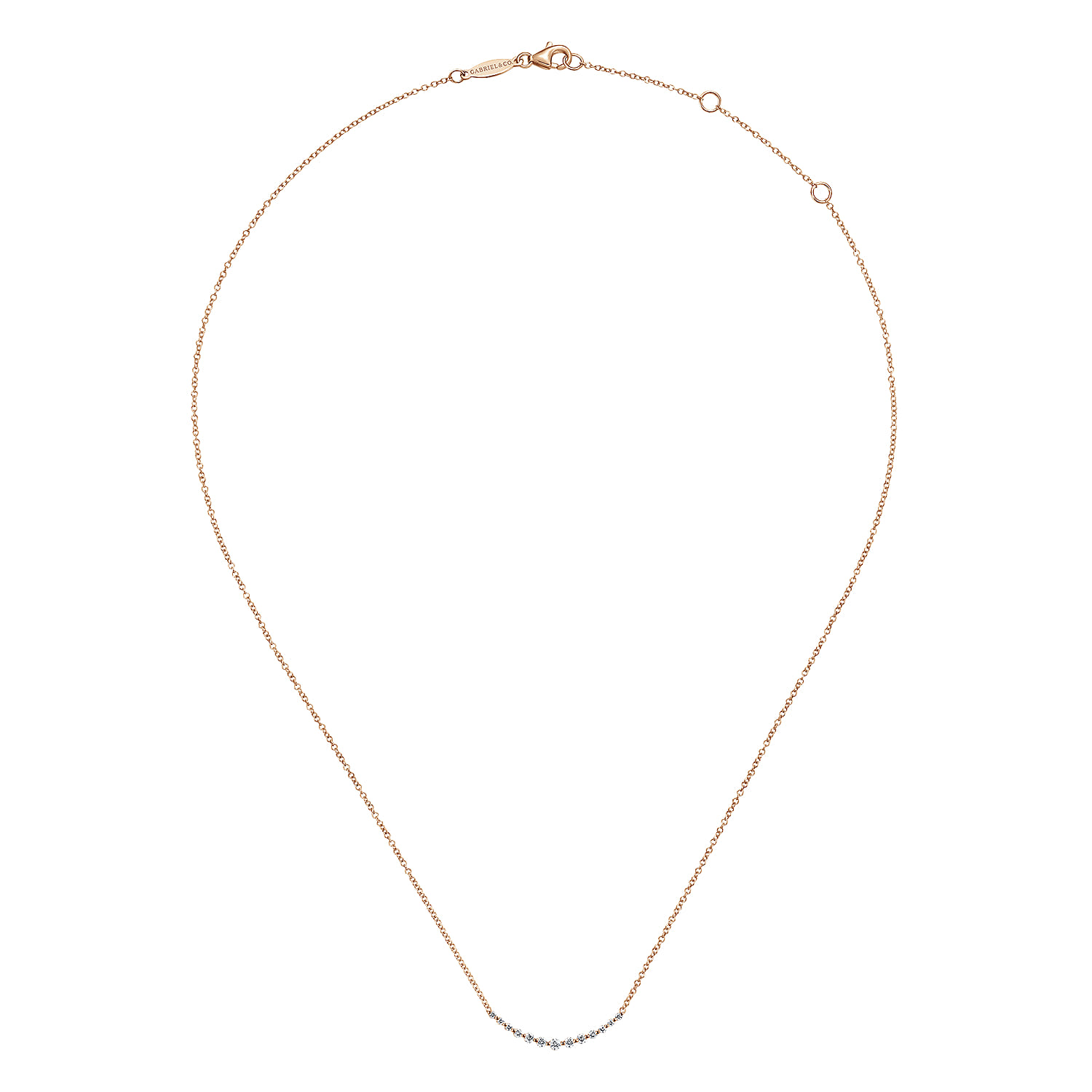 Diamond Curved Bar Necklace in 14K Rose Gold, photograph 2