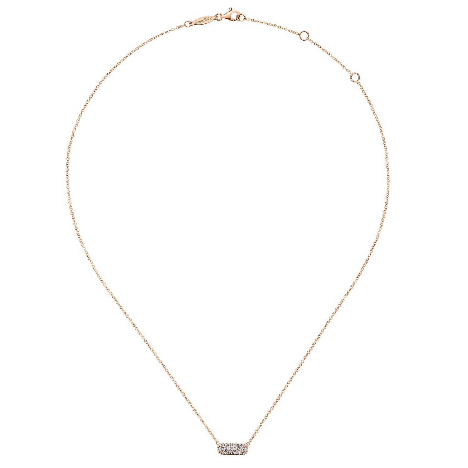 Rectangular Diamond Pendant Necklace in 14K Rose Gold, photograph 2
