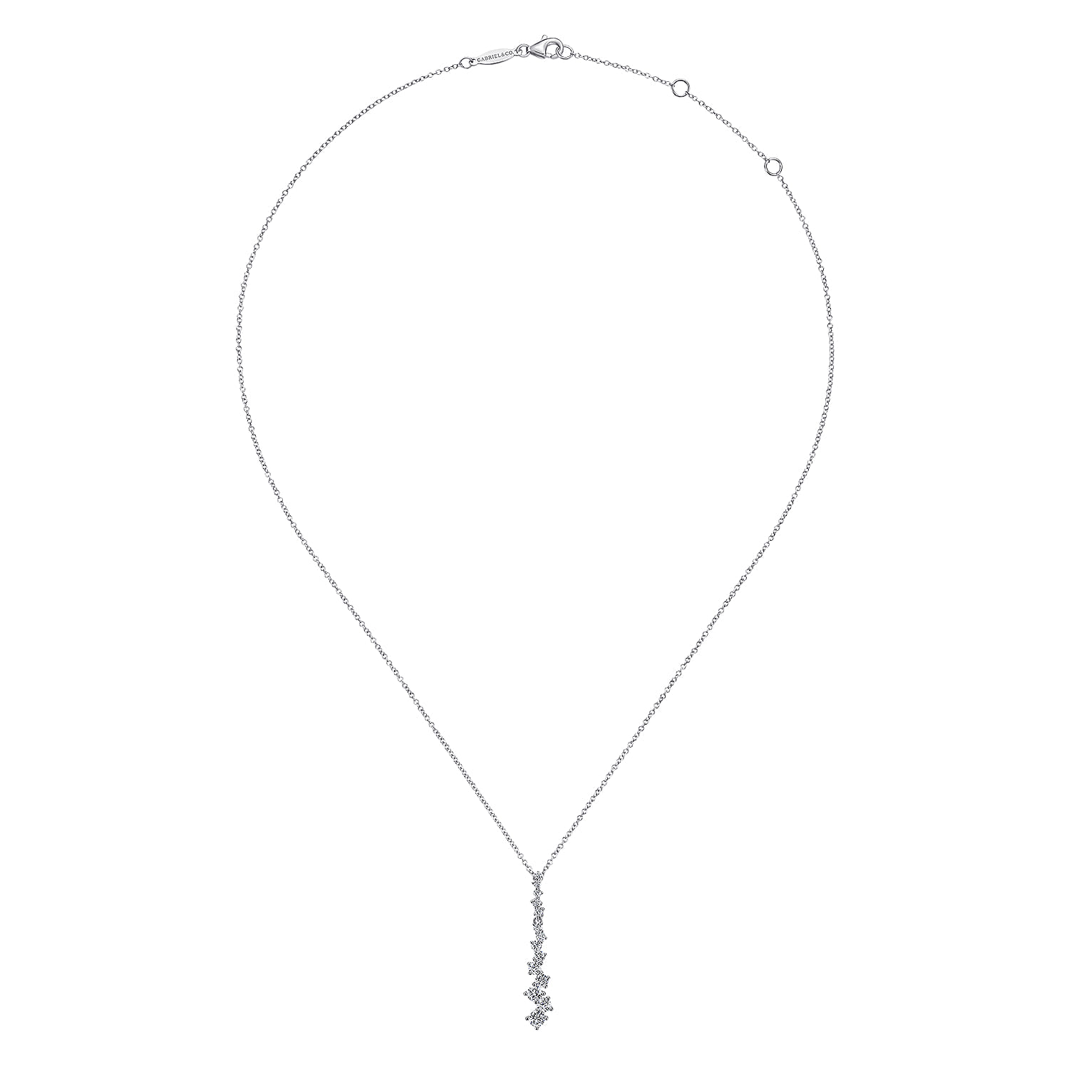 Linear Diamond Cluster Drop Pendant Necklace in 14K White Gold, photograph 2