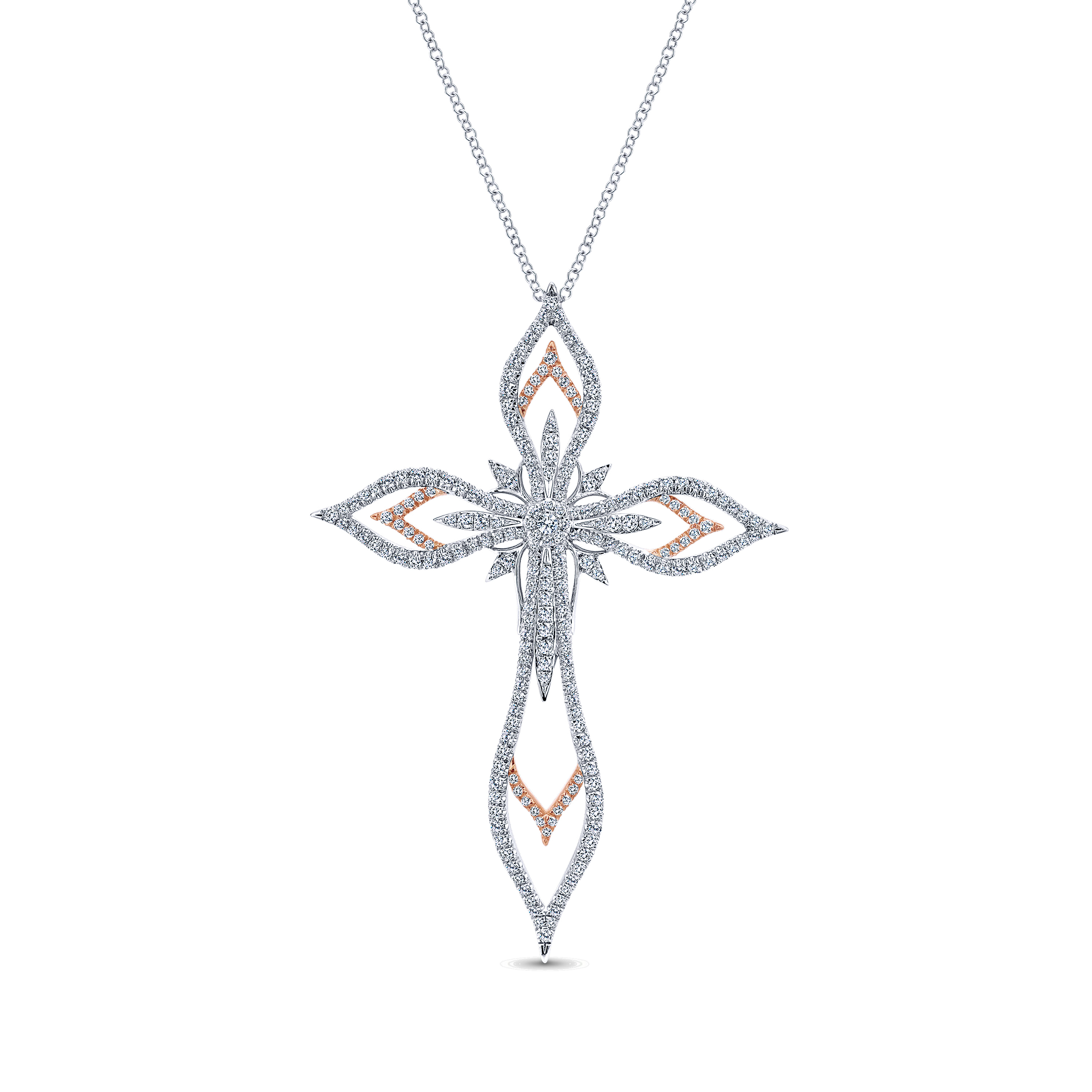 Openwork Diamond Cross Pendant Necklace