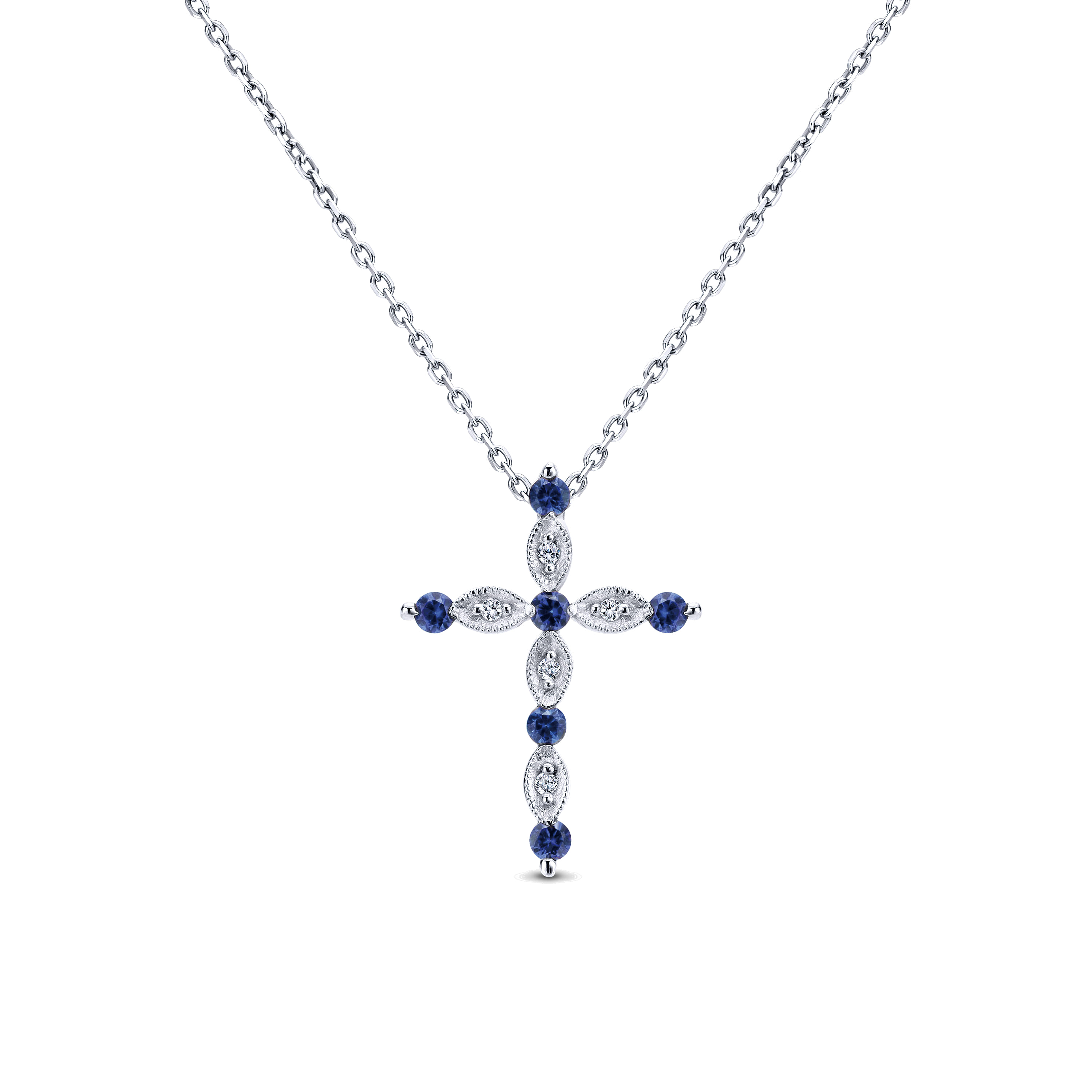 Sapphire and Diamond Cross Pendant Necklace