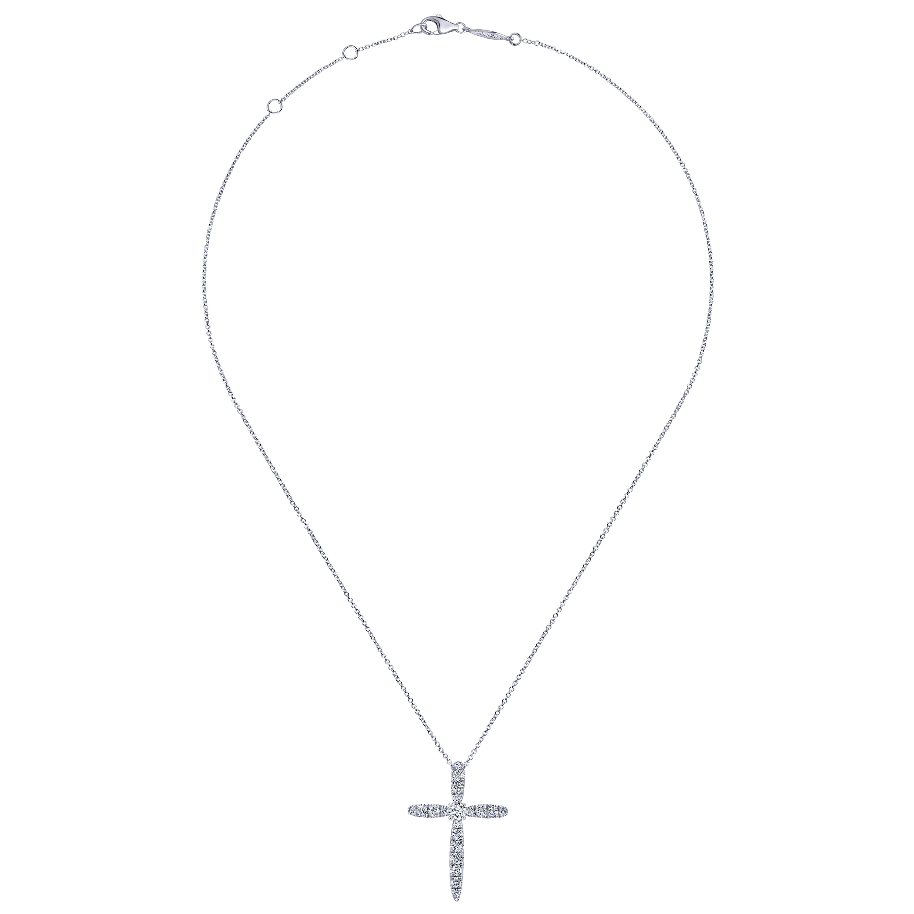Diamond Cross Pendant Necklace in 14K White Gold, photograph 2