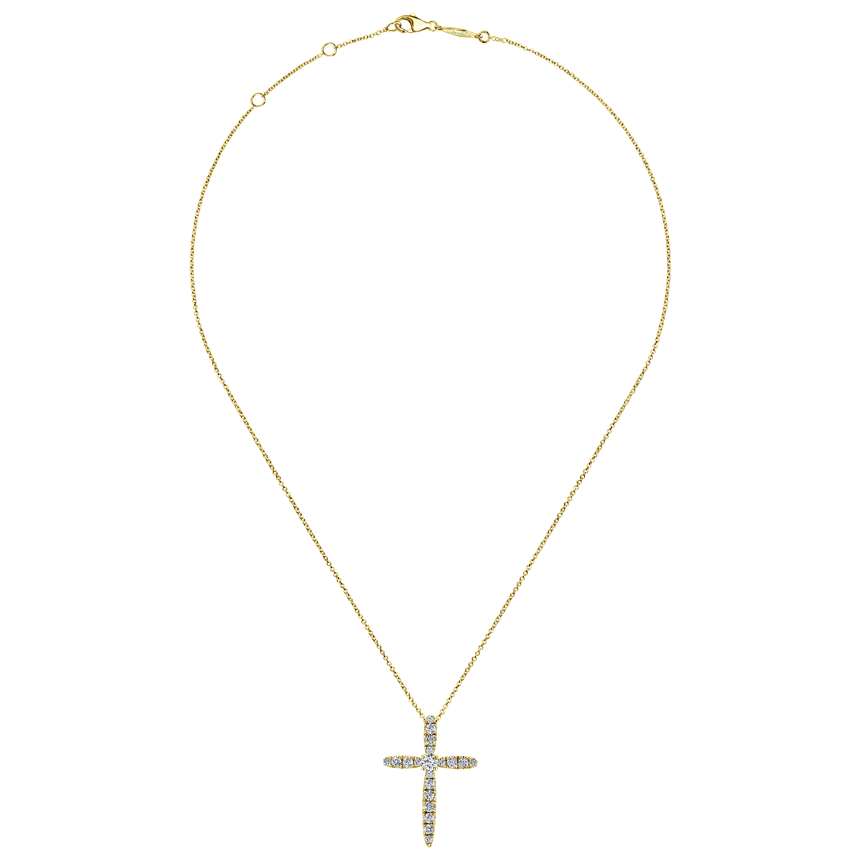 Diamond Cross Pendant Necklace in 14K Yellow Gold, photograph 2