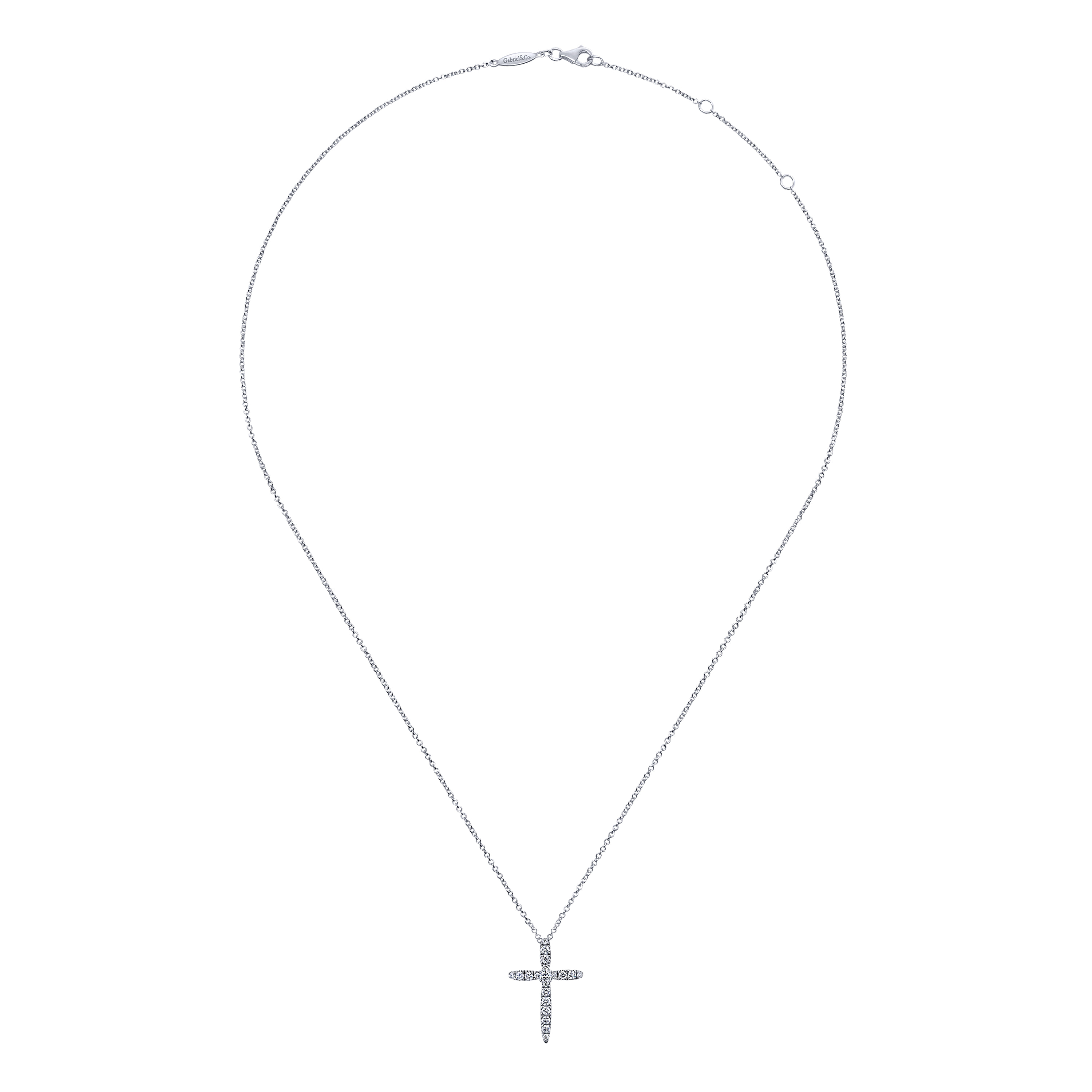 Diamond Cross Pendant Necklace in 14K White Gold, photograph 2