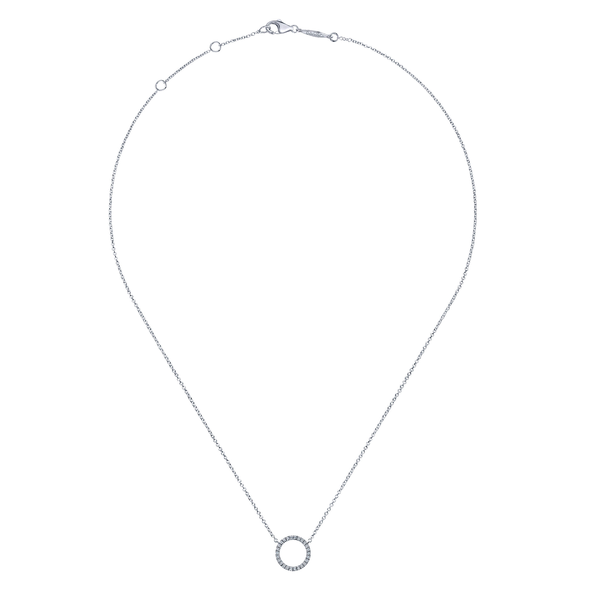 Circle Diamond Pendant Necklace in 14K White Gold, photograph 2
