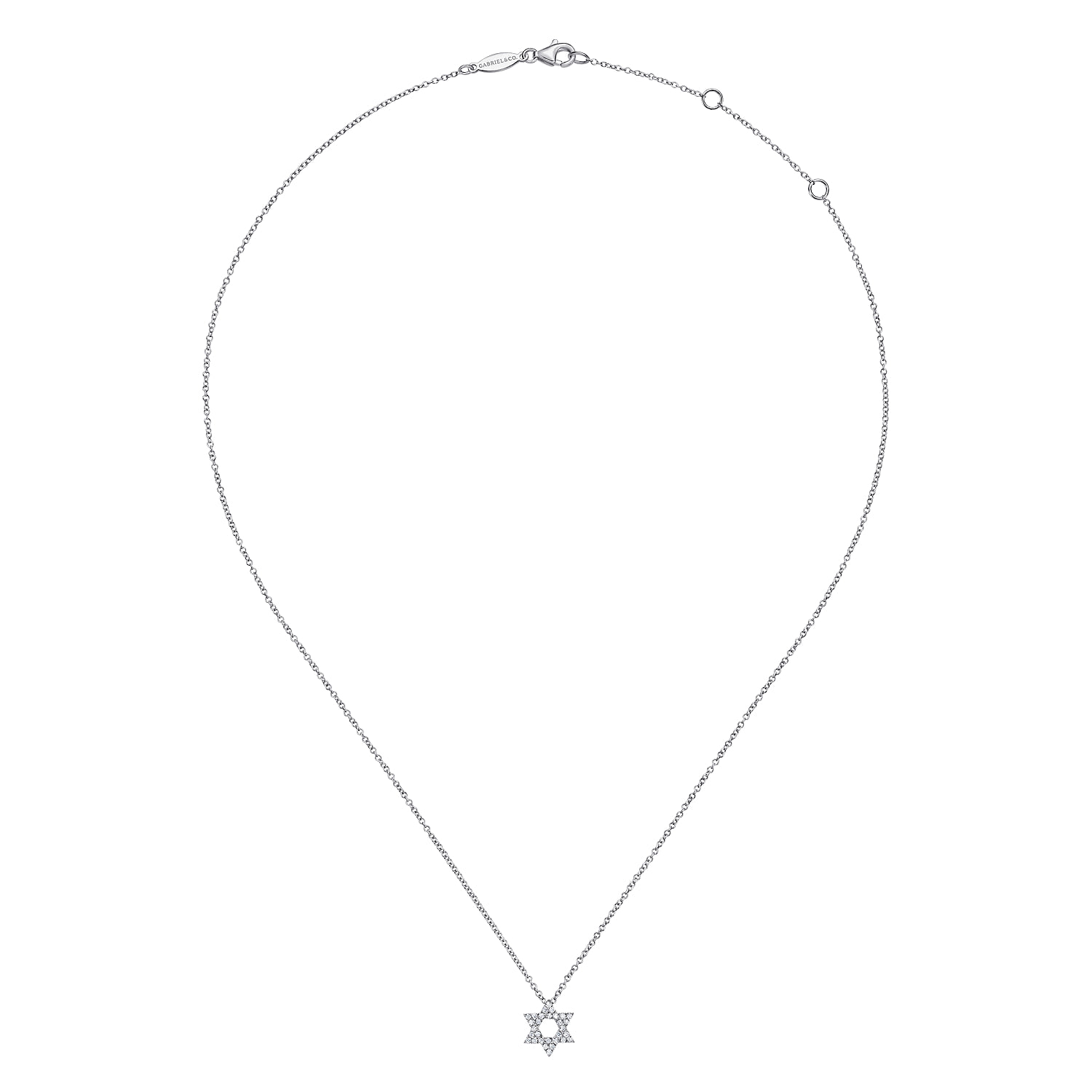 Pave Diamond Star of David Pendant Necklace in 14K White Gold, photograph 2