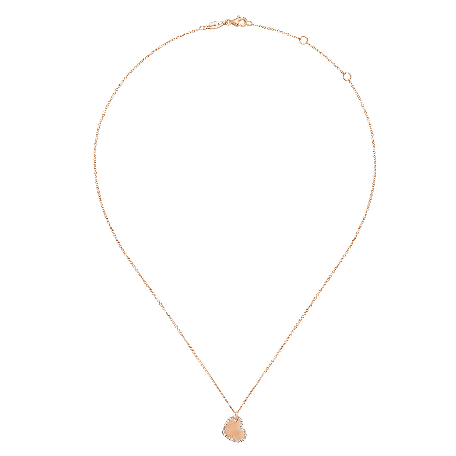 Sideways Engraved Pendant Necklace with Diamond Frame in 14K Rose Gold, photograph 2