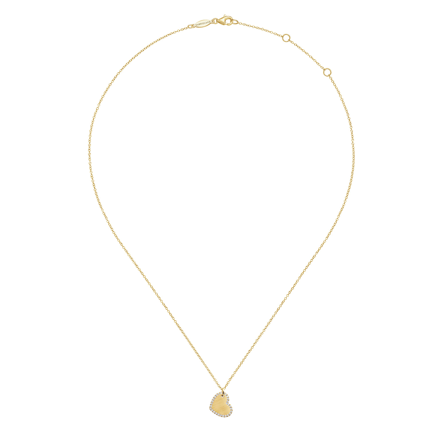 Sideways Engraved Pendant Necklace with Diamond Frame in 14K Yellow Gold, photograph 2