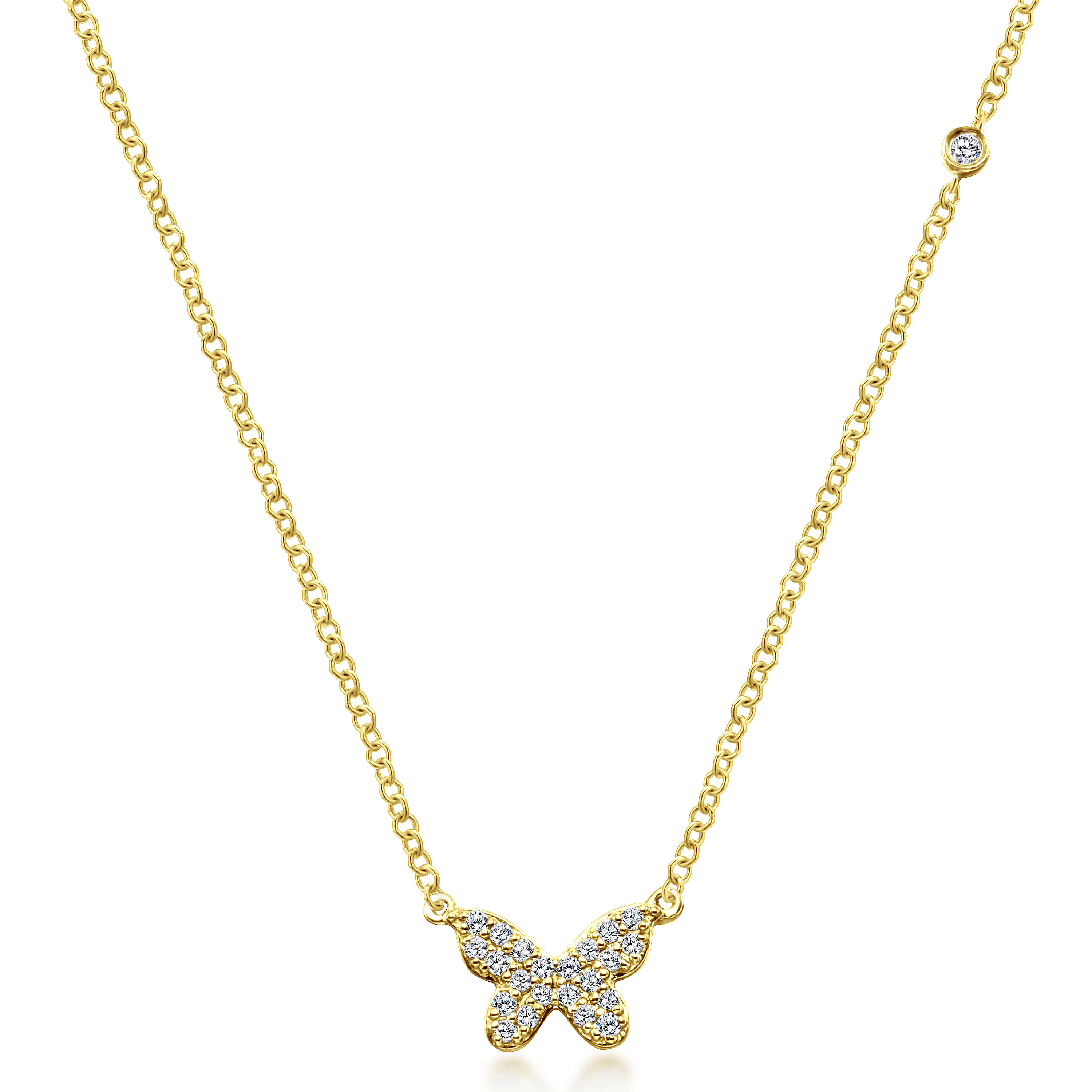 【LLOYD】Lucky Butterfly Two Cubic Necklace☆追跡送 14K Yellow Gold Diamond Butterfly Pendant Necklace @ $750