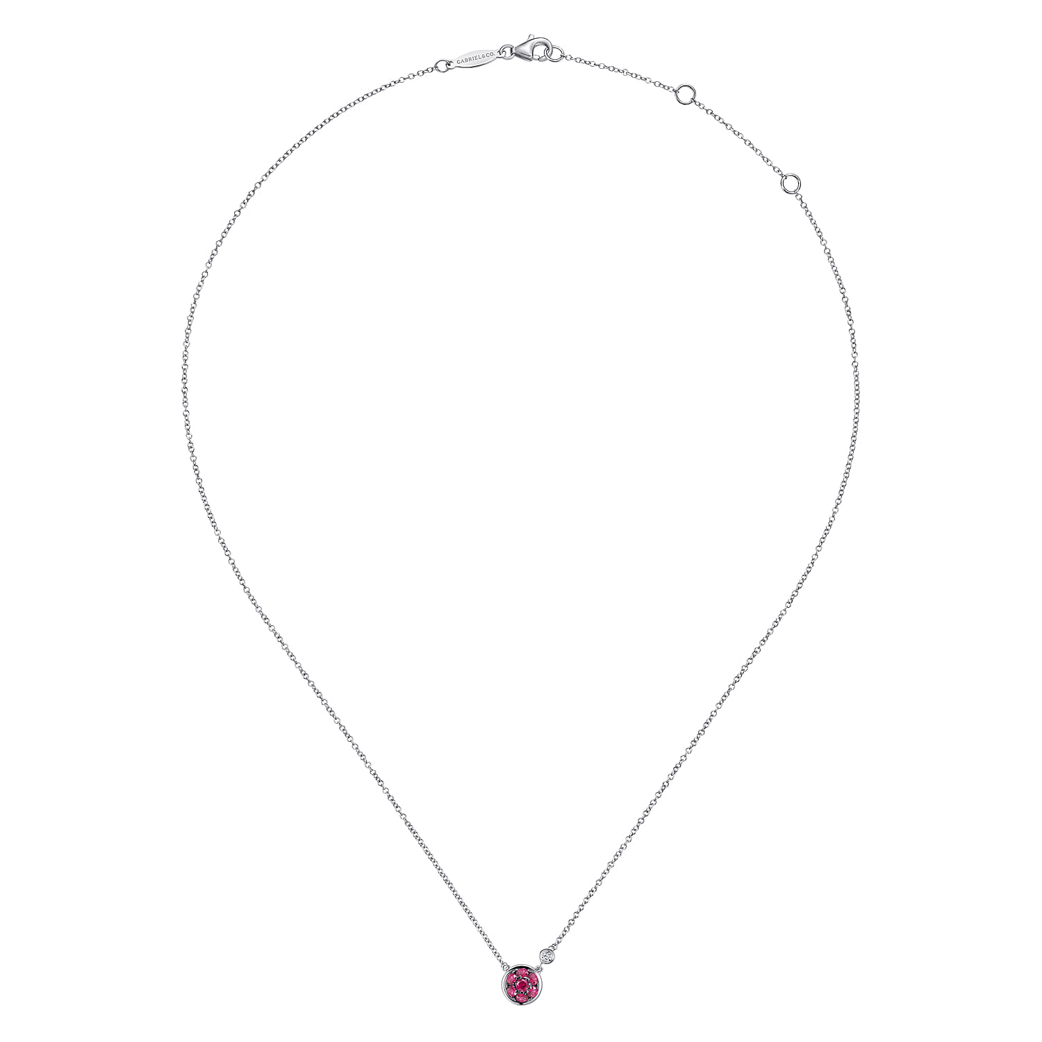 Ruby Cluster And Diamond Pendant Necklace in Sterling Silver, photograph 2