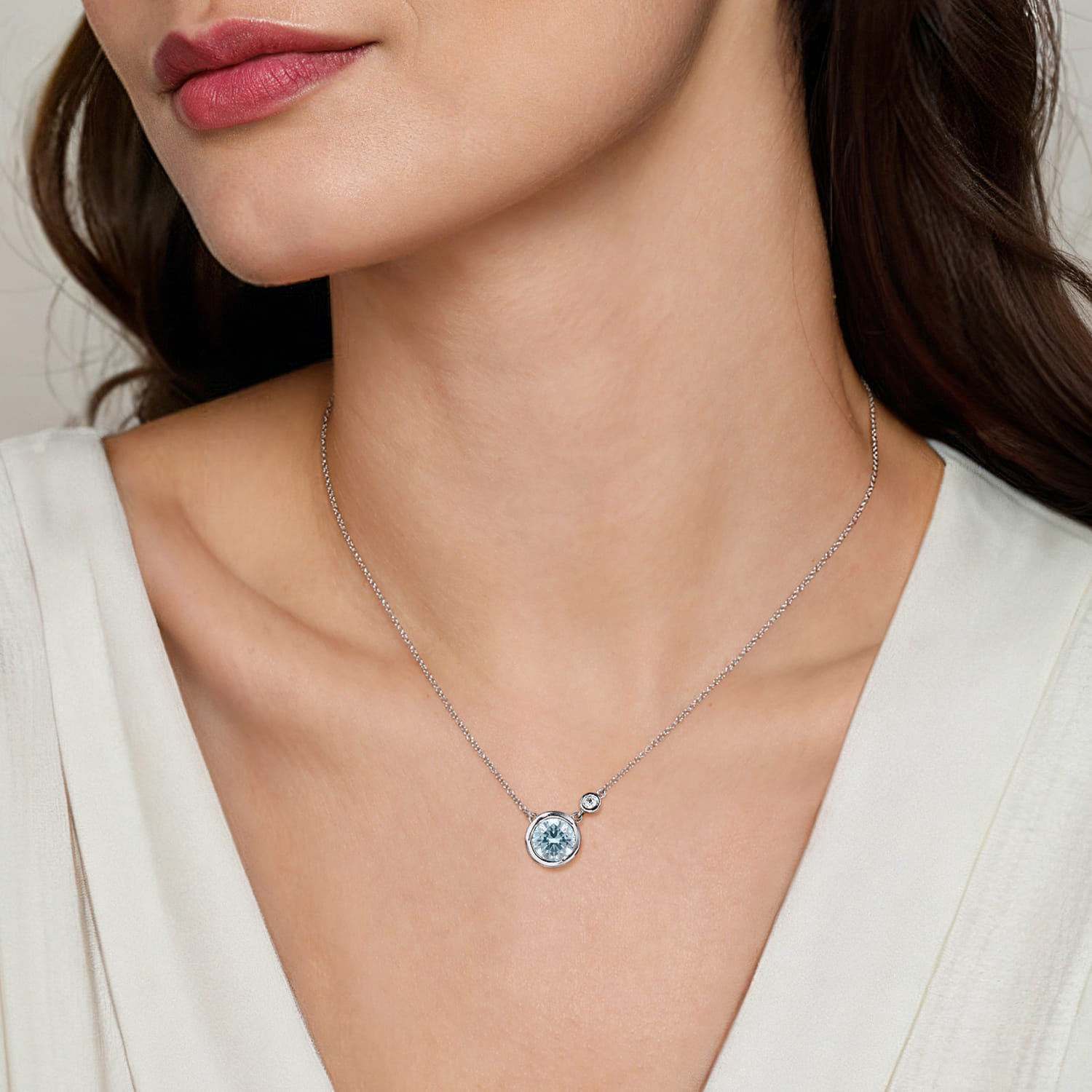 Aquamarine and Diamond Pendant Necklace in Sterling Silver, photograph 3