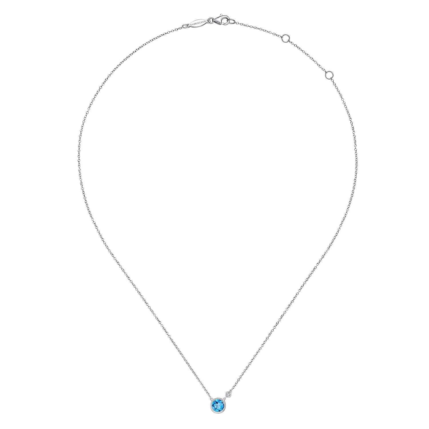 Pendant Necklace Diamond and Blue Topaz 0.02ct in Sterling Silver, photograph 2