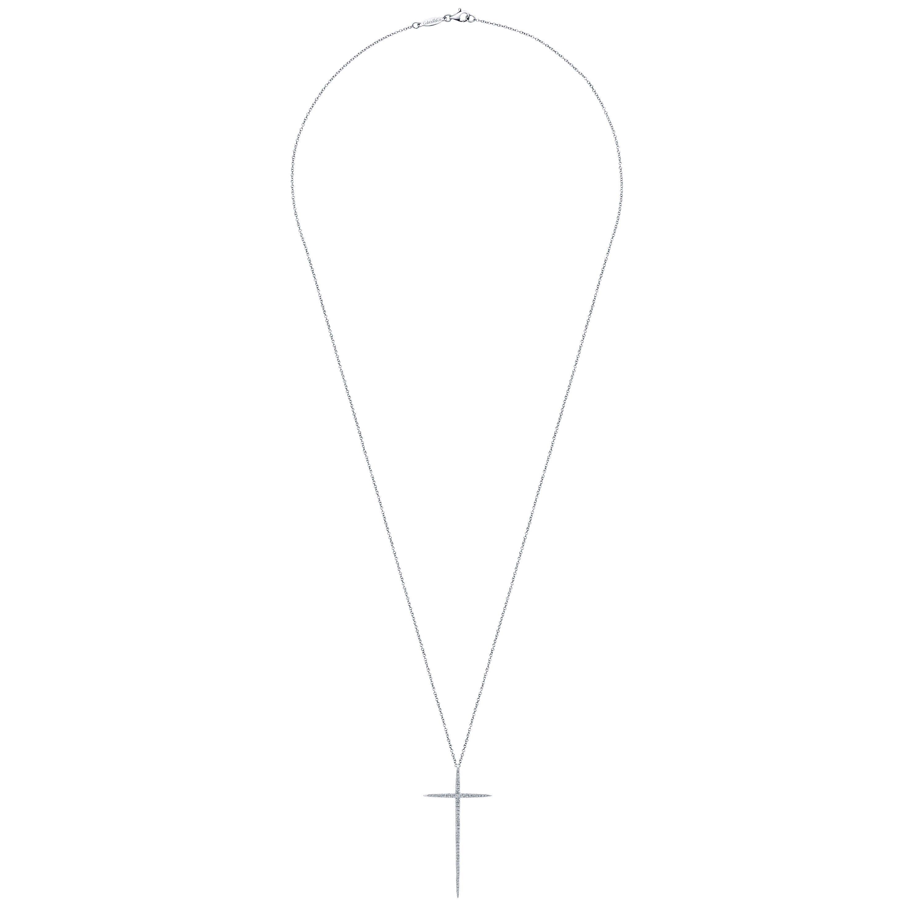 25 inch Long Diamond Cross Necklace in 14K White Gold, photograph 2
