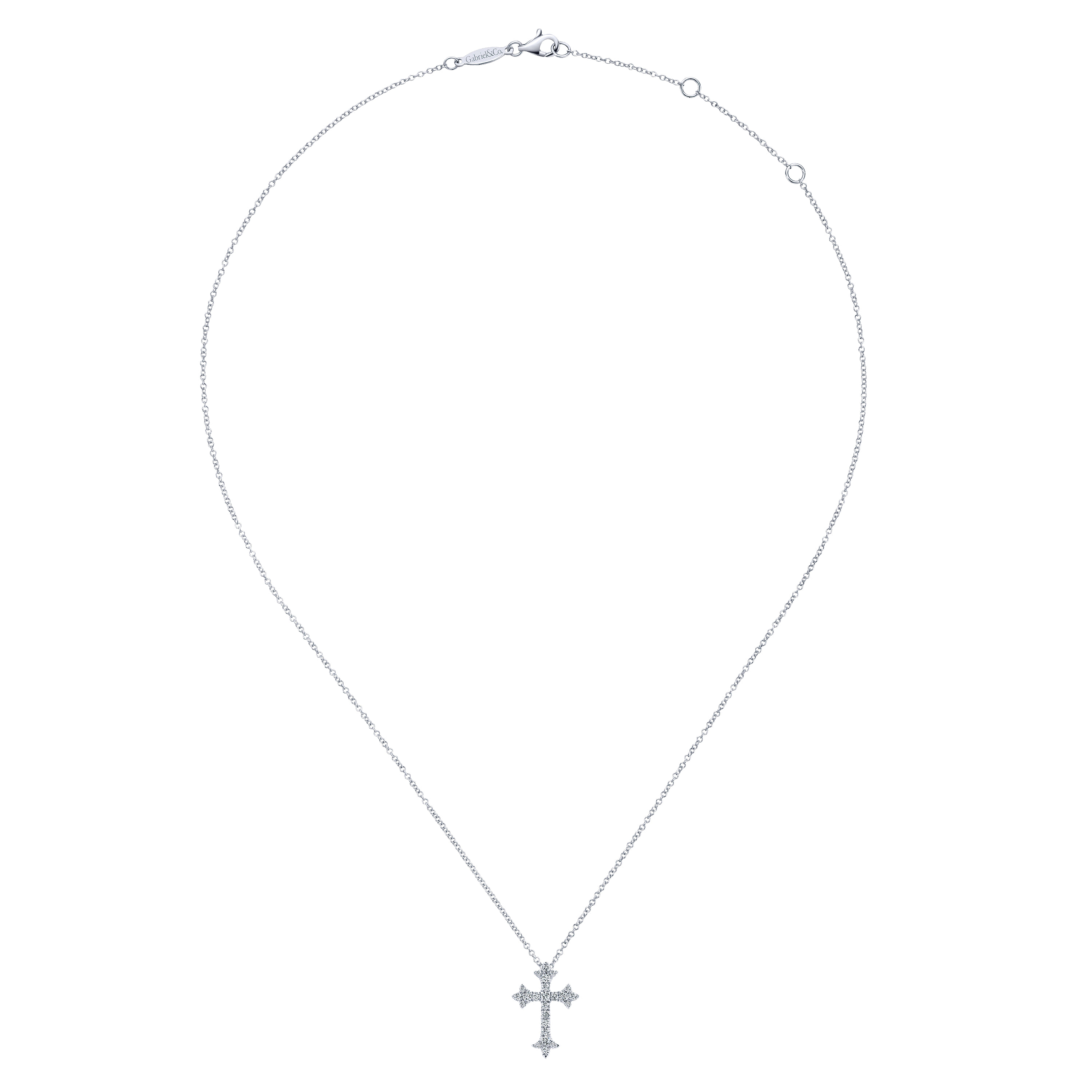 Diamond Cross Pendant Necklace in 14K White Gold, photograph 2