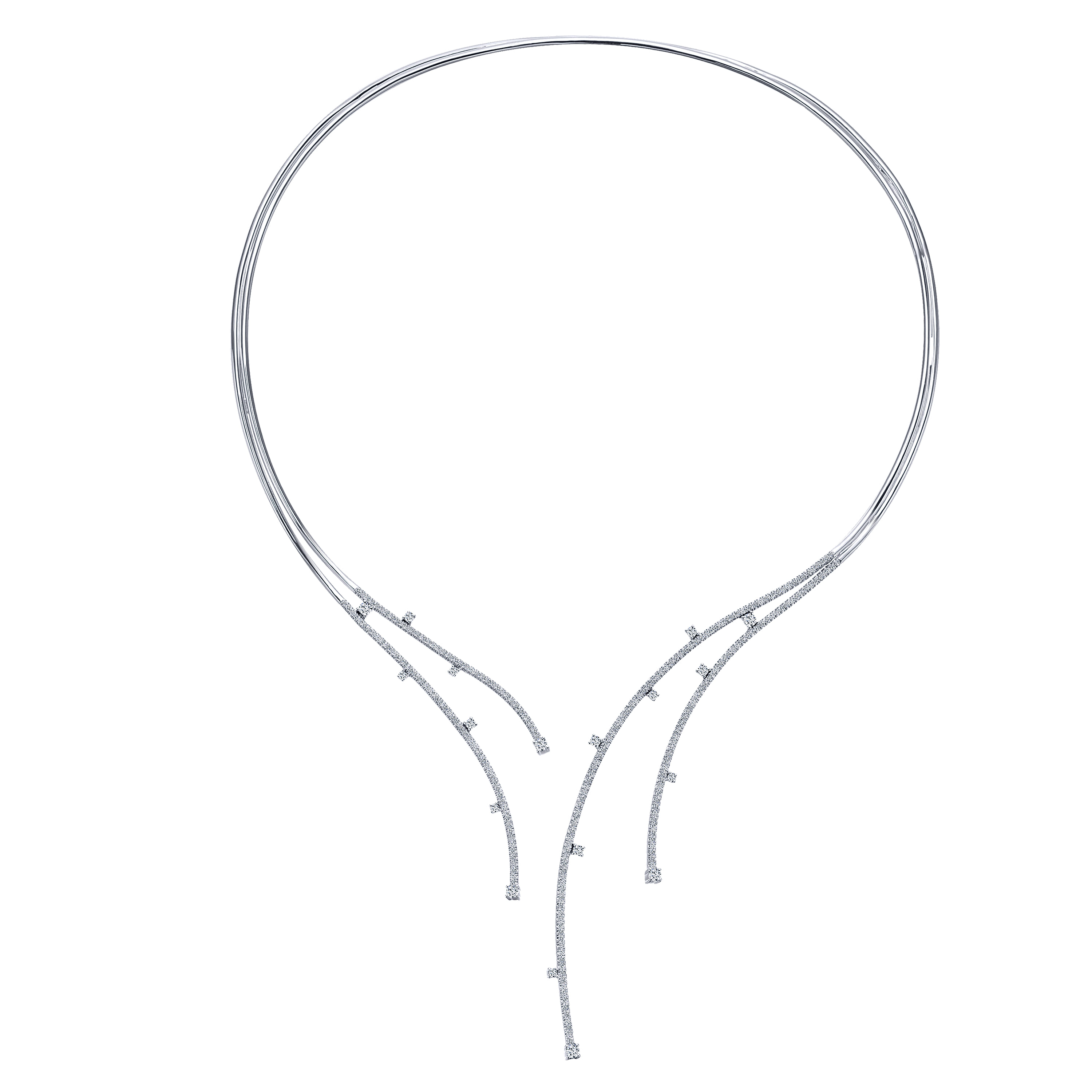 Dramatic Open Diamond Statement Necklace in 14K White Gold, photograph 2