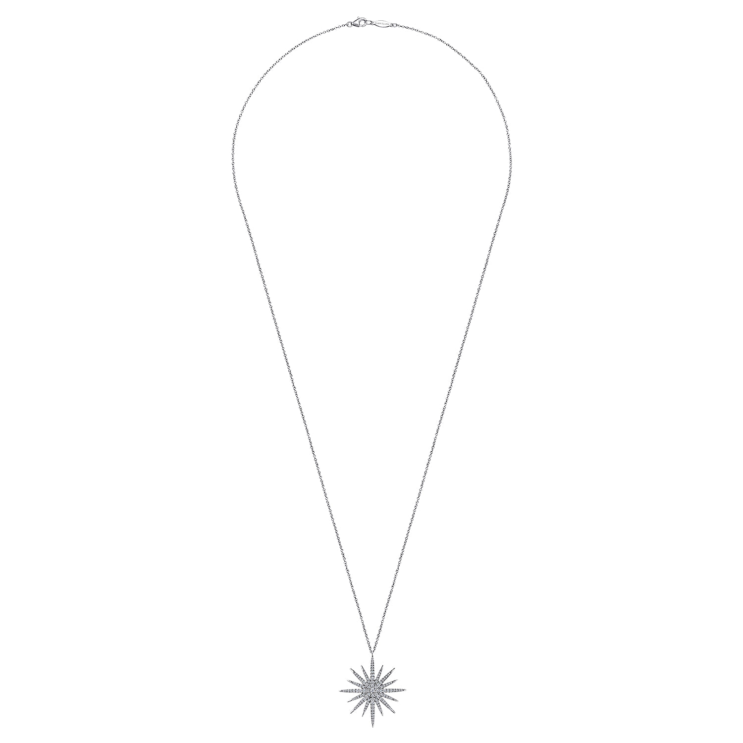 25 inch Diamond Pave Starburst Pendant Necklace in 14K White Gold, photograph 2