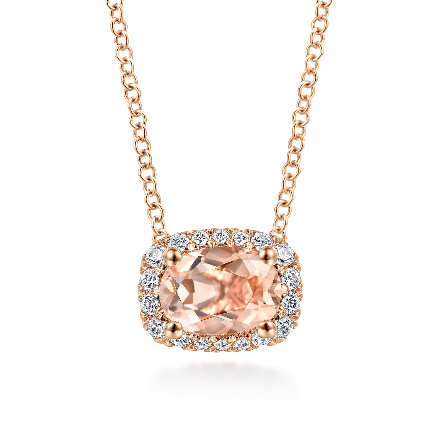 Oval Morganite and Diamond Halo Pendant Necklace