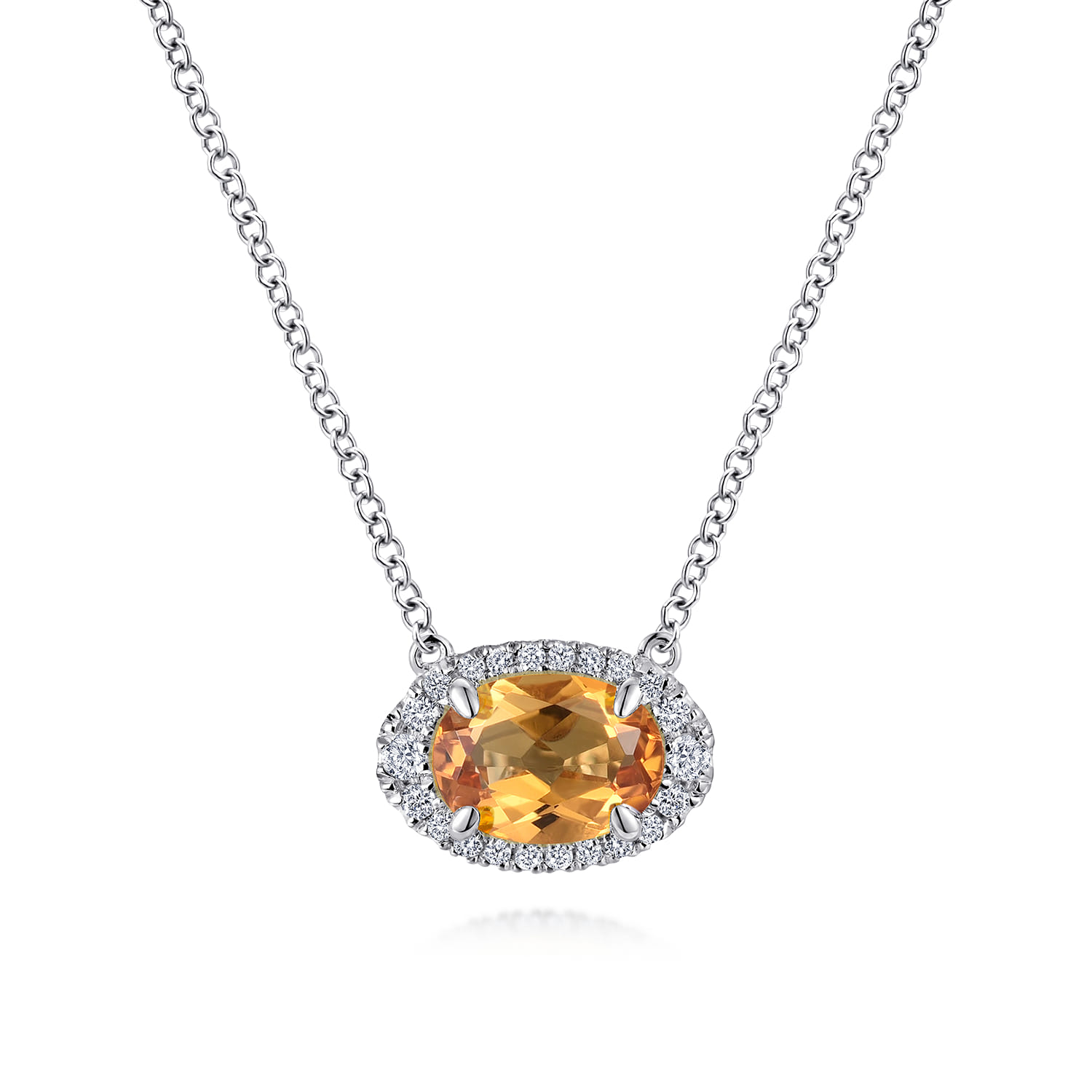 Oval Citrine and Diamond Halo Pendant Necklace