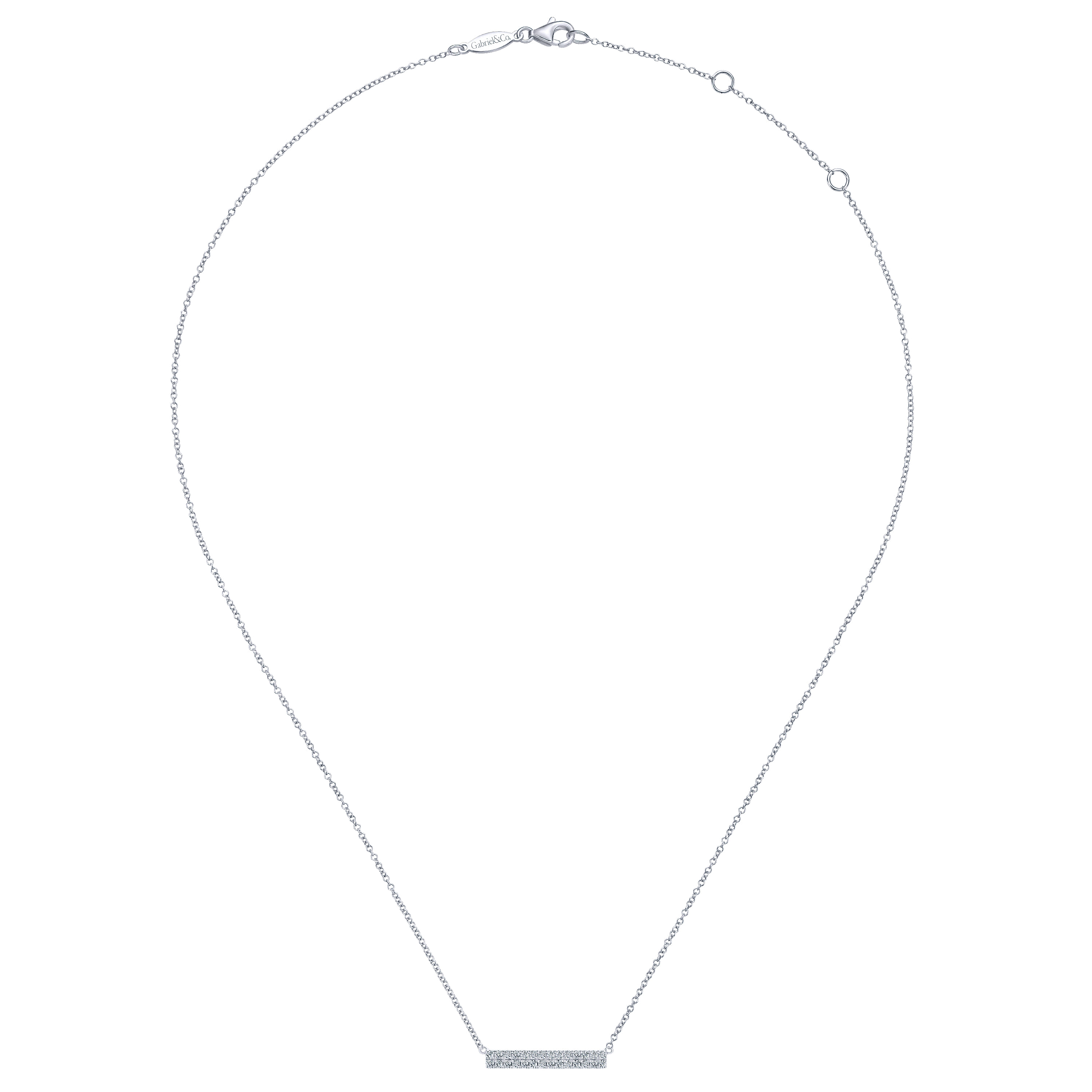 Rectangular Diamond Bar Necklace in 14K White Gold, photograph 2