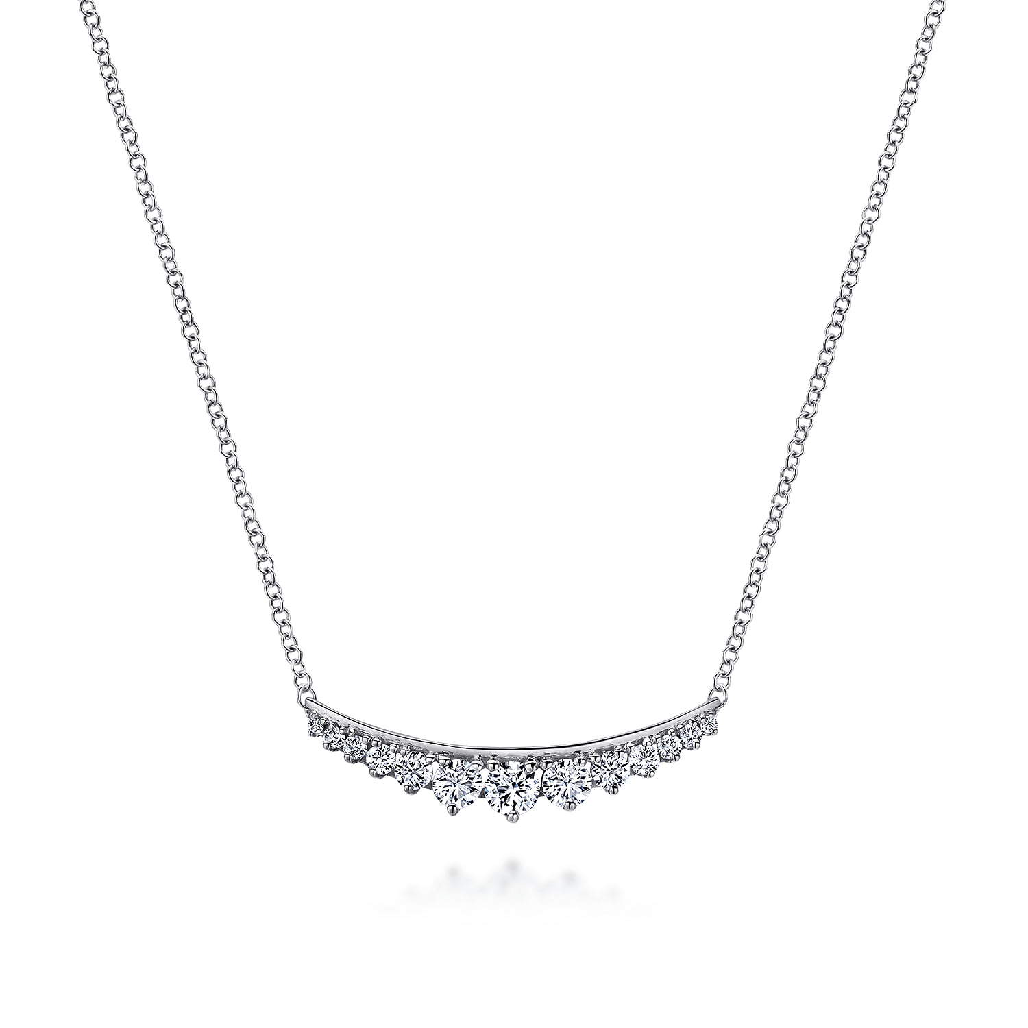 Curved Diamond Bar Necklace in 14K White Gold