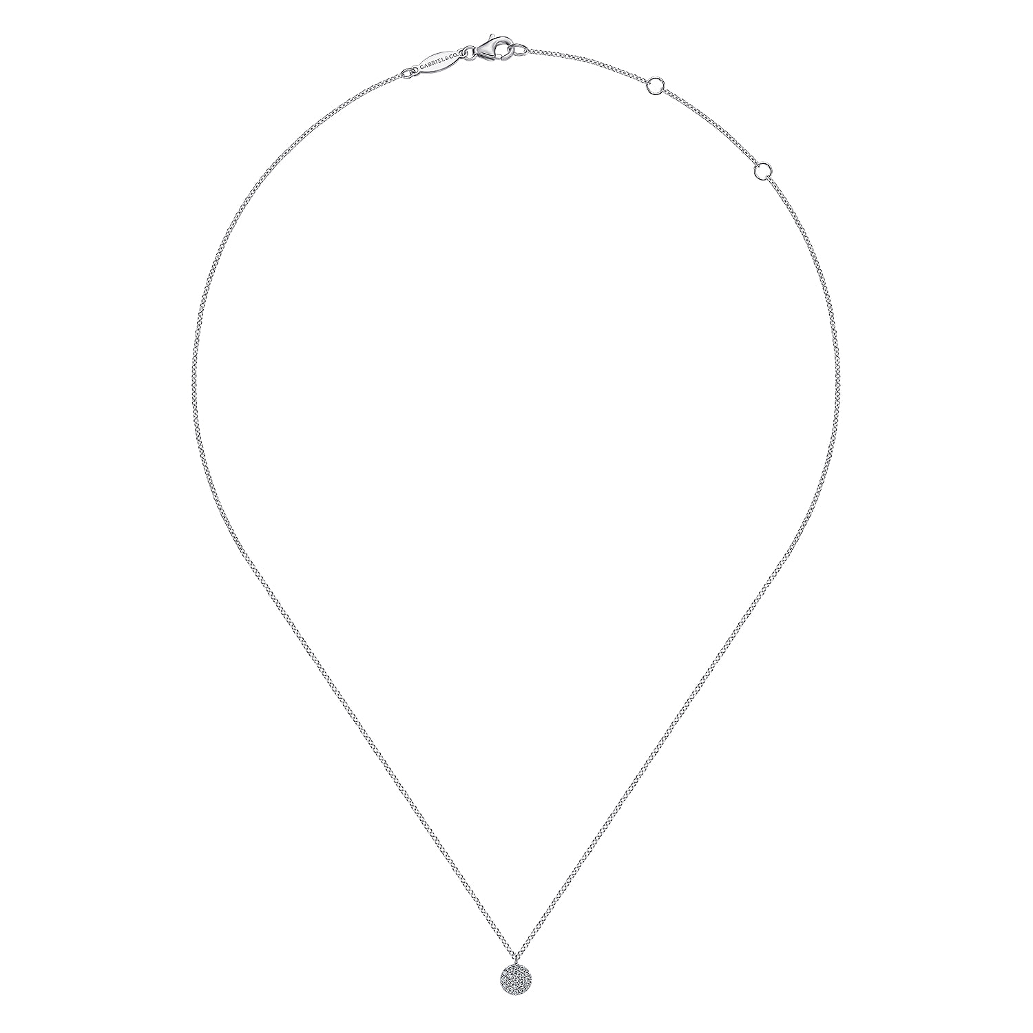 Pave Diamond Disc Pendant Necklace in 14K White Gold, photograph 2