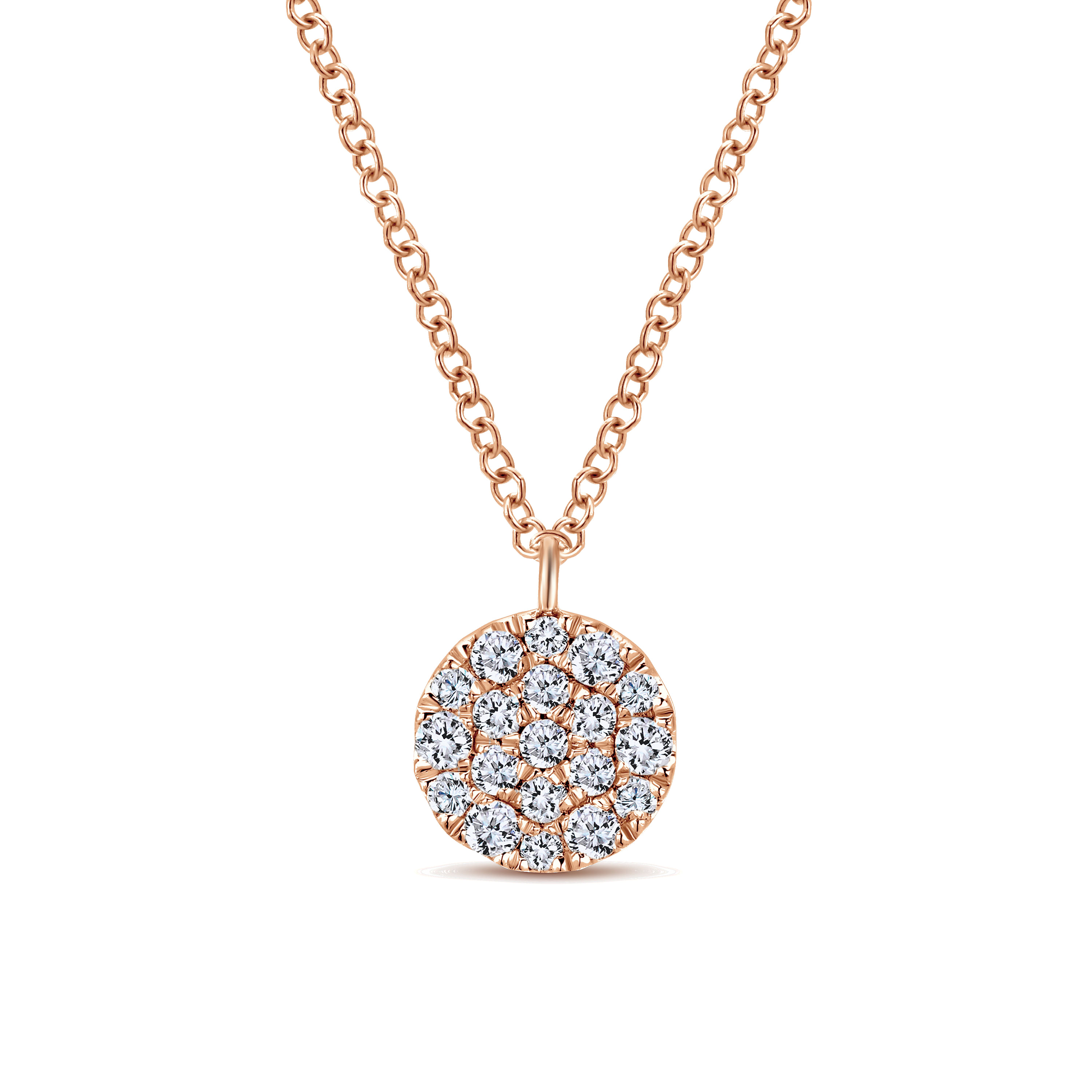 14K Rose Gold Round Diamond Disc Pendant Necklace @ $1200