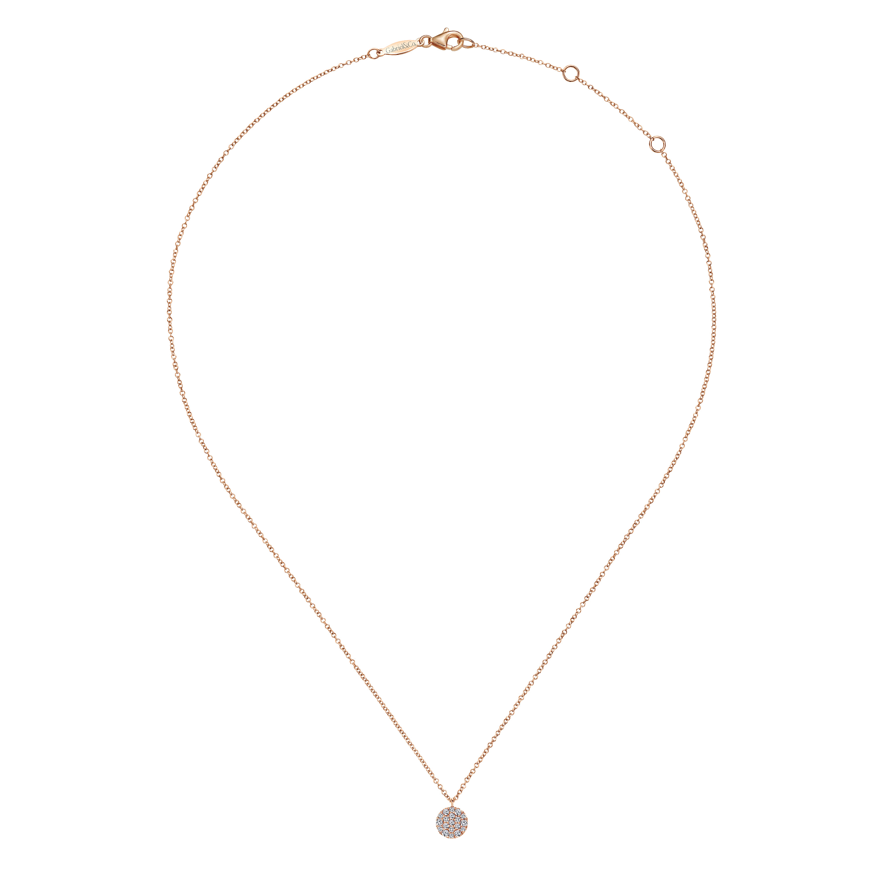 Diamond Disc Pendant Necklace in 14K Rose Gold, photograph 2