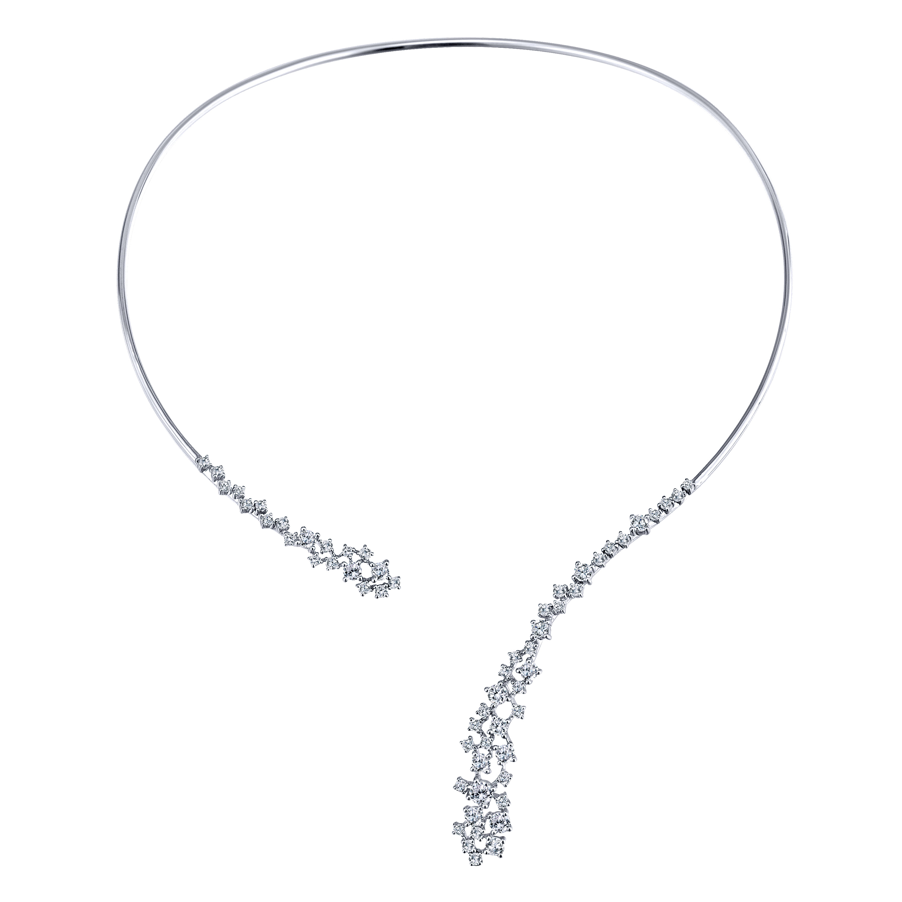 Diamond Cluster Open Choker Necklace in 18K White Gold, photograph 2