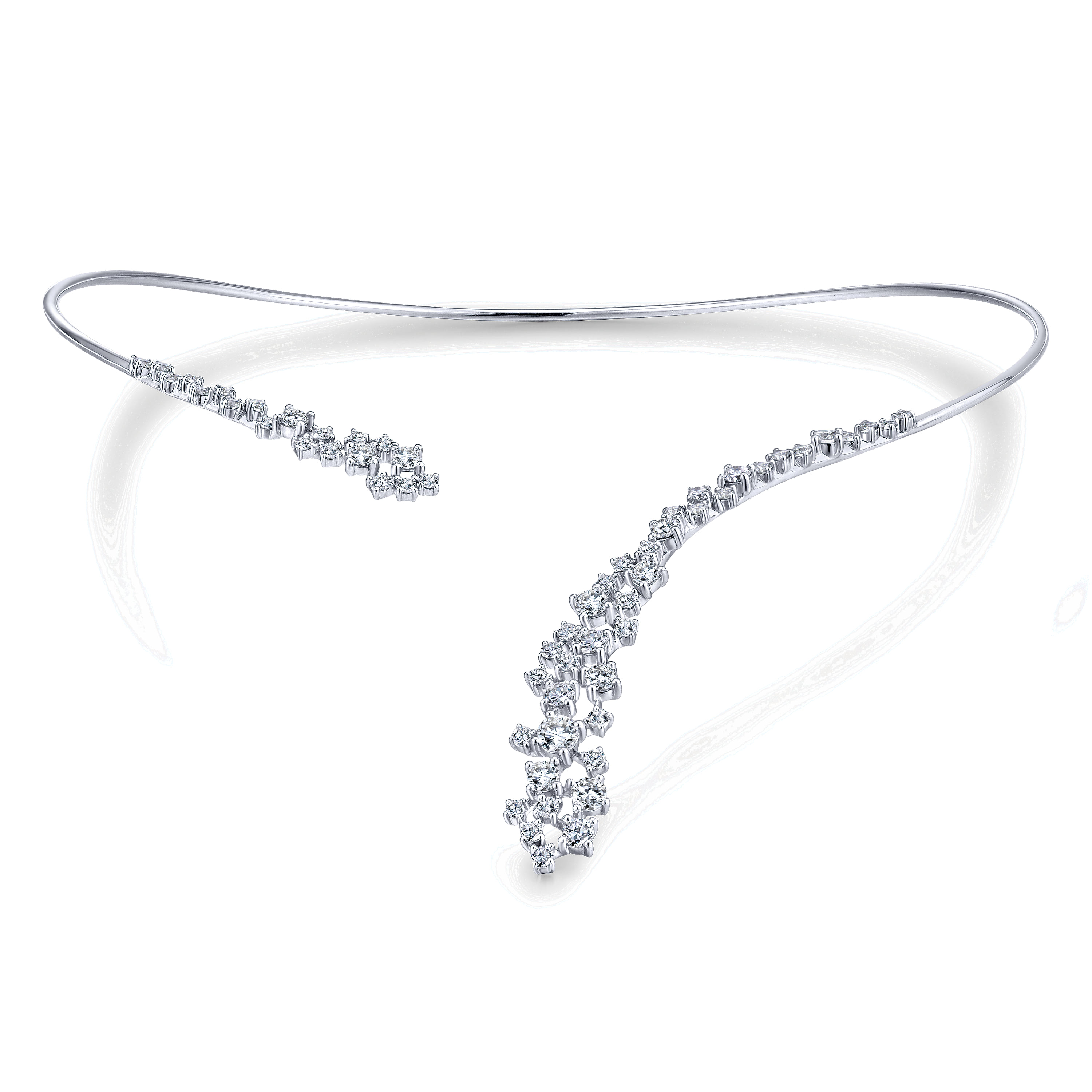 Diamond Cluster Open Choker Necklace in 18K White Gold, photograph 3