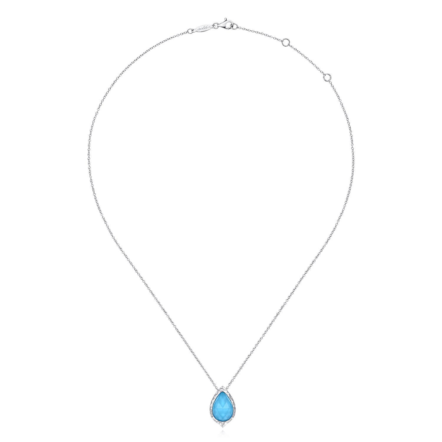 Round Rock Crystal Turquoise Doublet Teardrop Pendant Necklace in Sterling Silver, photograph 2