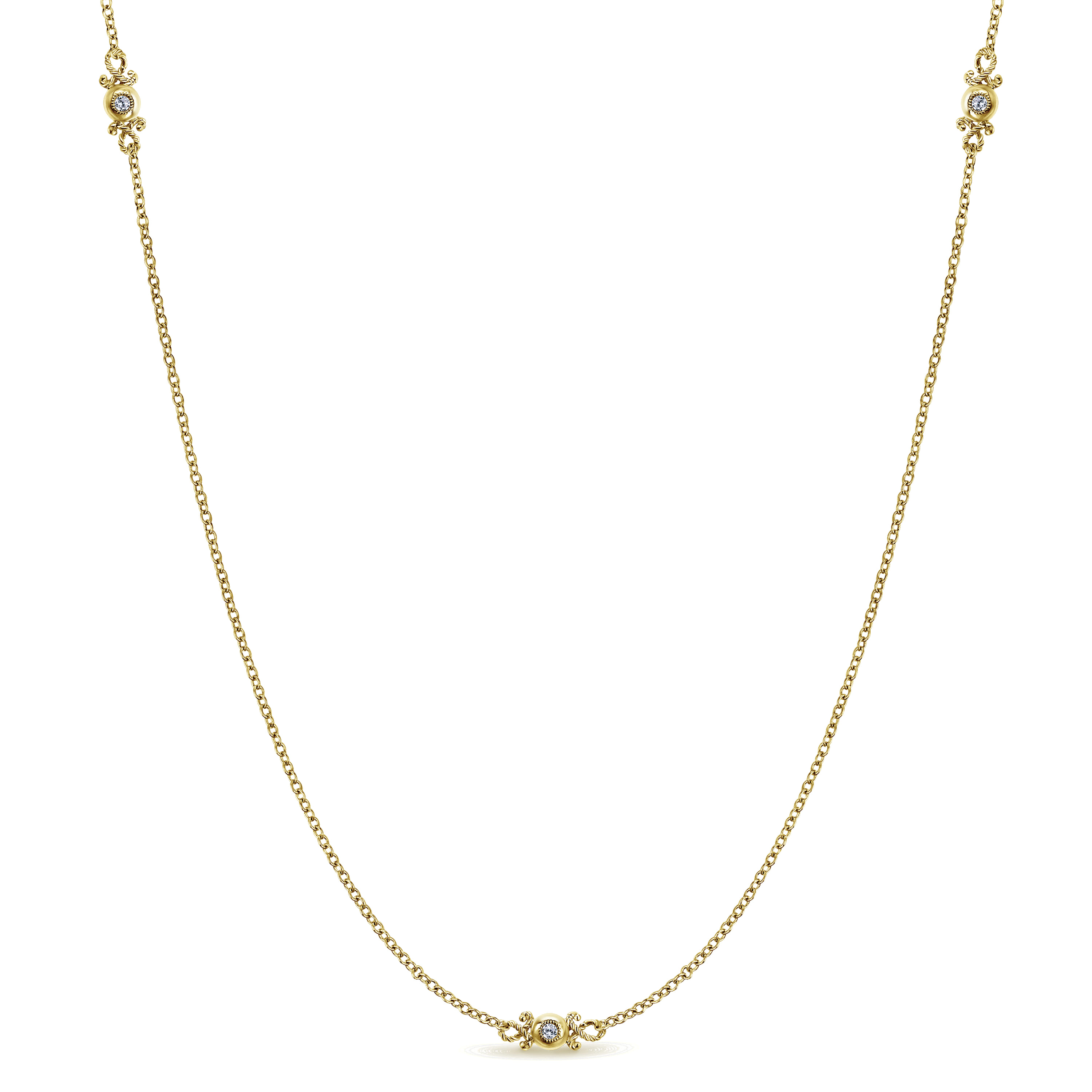 32 inch Diamond Filigree Station Necklace in 14K Yellow Gold