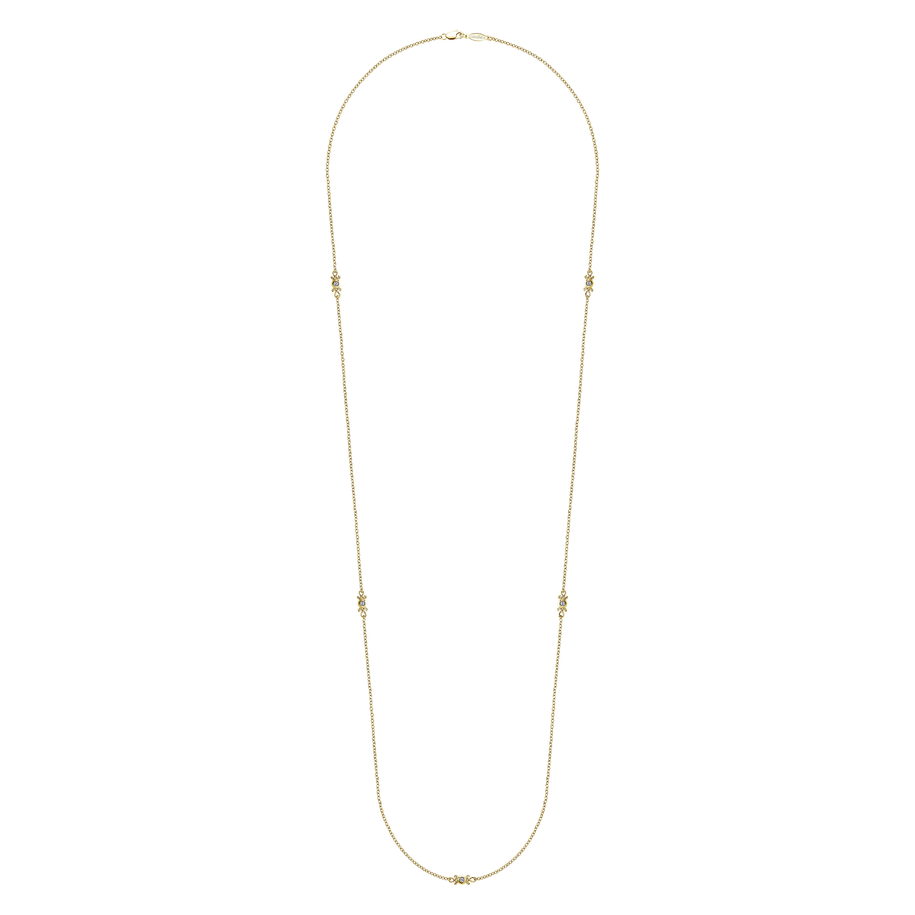 32 inch Diamond Filigree Station Necklace in 14K Yellow Gold, photograph 2
