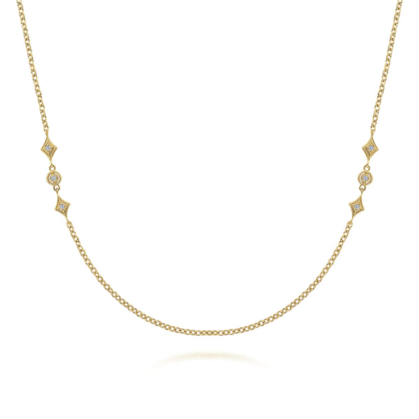 36 inch 14K Yellow Gold Geometric Shapes Diamond Station Necklace