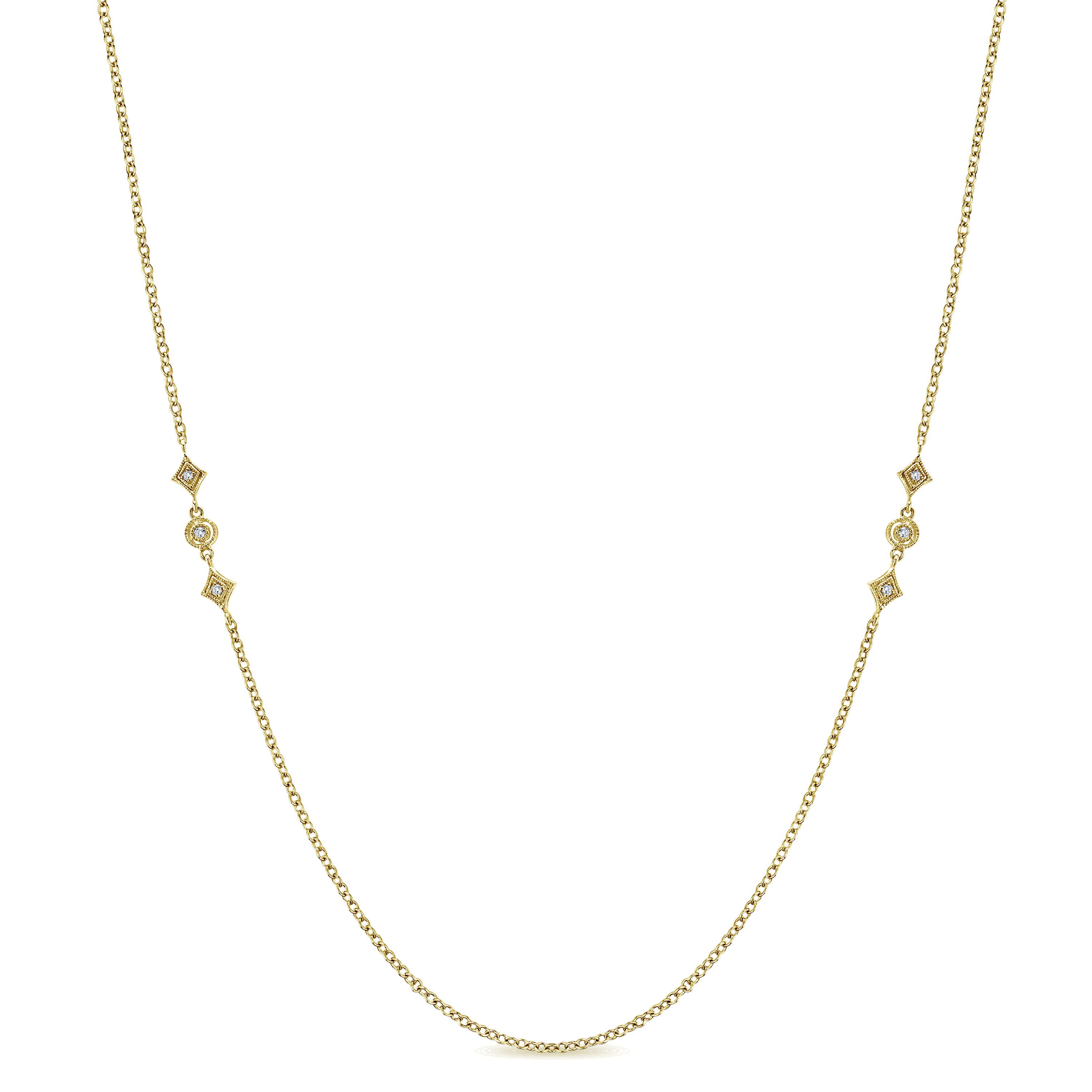 32 inch Geometric Shapes Diamond Station Necklace in 14K Yellow Gold